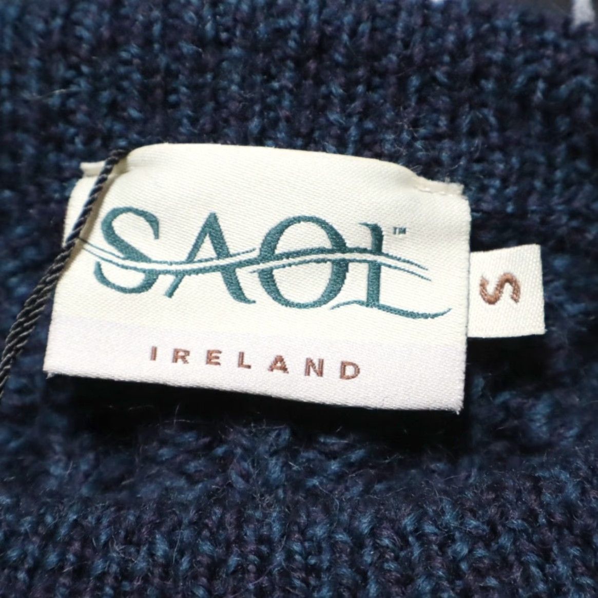 Vintage Saol Aran Fisherman Cable Solid Long Sleeve Sweater Teal Men's S Shirt Size US S / EU 44-46 / 1 - 5 Thumbnail