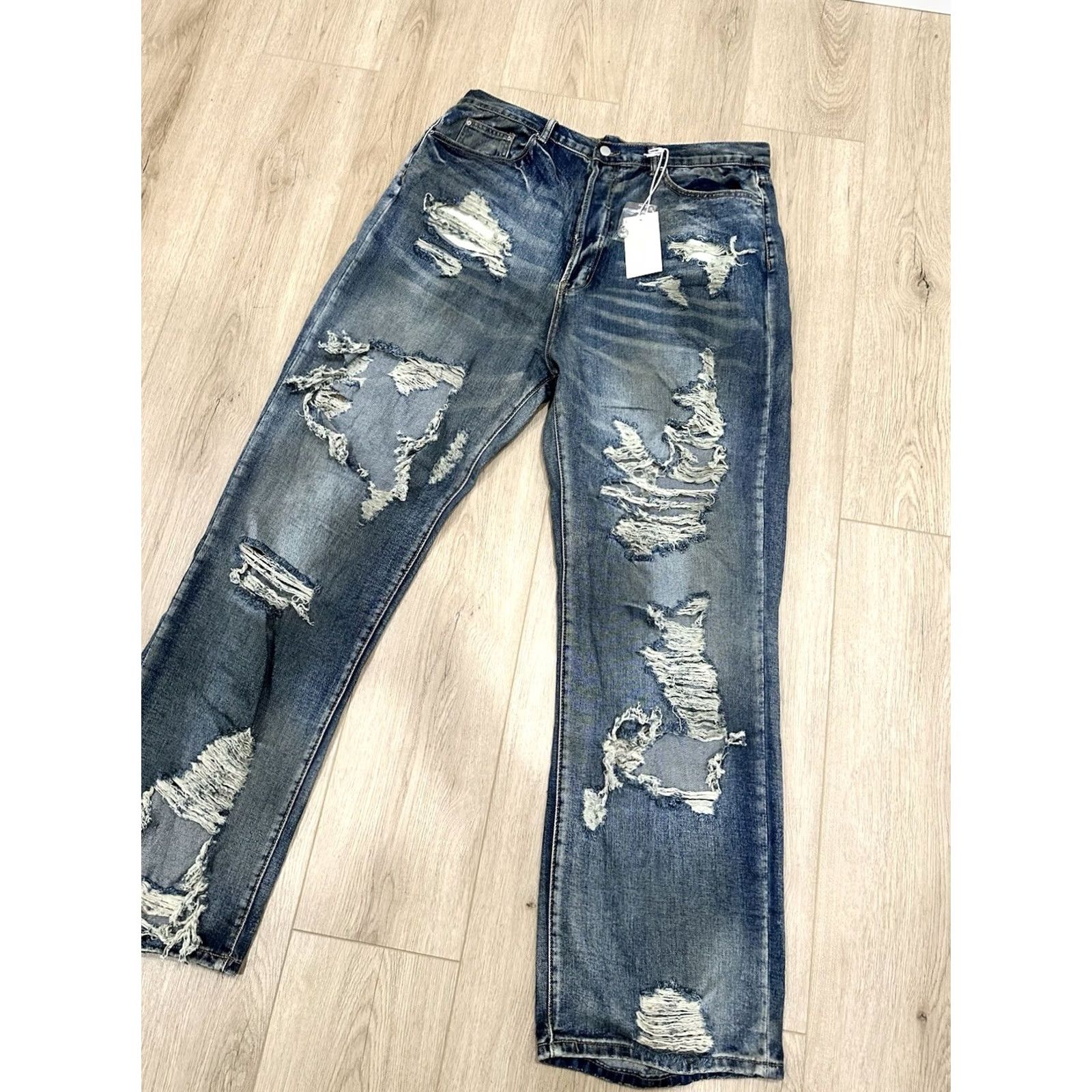 MNML MNML Men's ULtra Baggy Decimated Denim Jeans Blue 38x33 Denim Baggy Jeans Mens 38 33 Blue NWT MNML Pants Regular Cotton Size US 38 / EU 54 - 2 Thumbnail