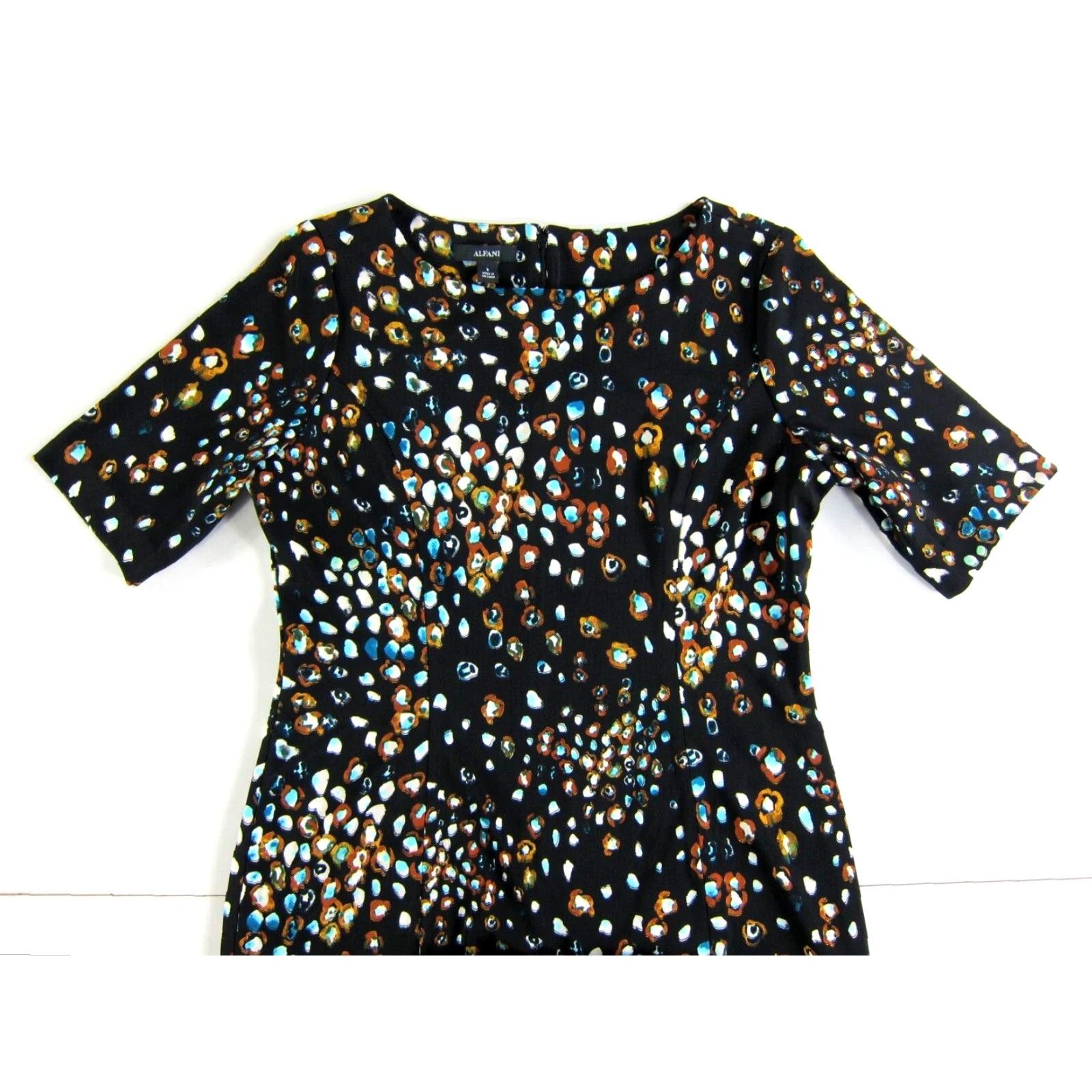 Alfani NWT Alfani Dress Short Sleeve Sheath Black Polka Dot Stretch Midi Zip 6 Womens Size 28" / US 6 / IT 42 - 6 Thumbnail