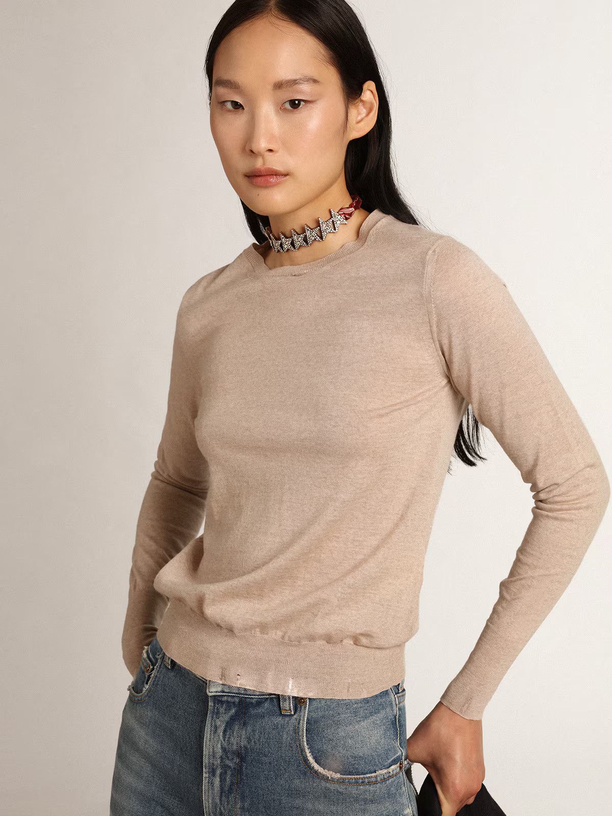 Golden Goose o1s22i1n1224 Wool Crewneck Sweater in Light Beige Size S / US 4 / IT 40 - 2 Thumbnail