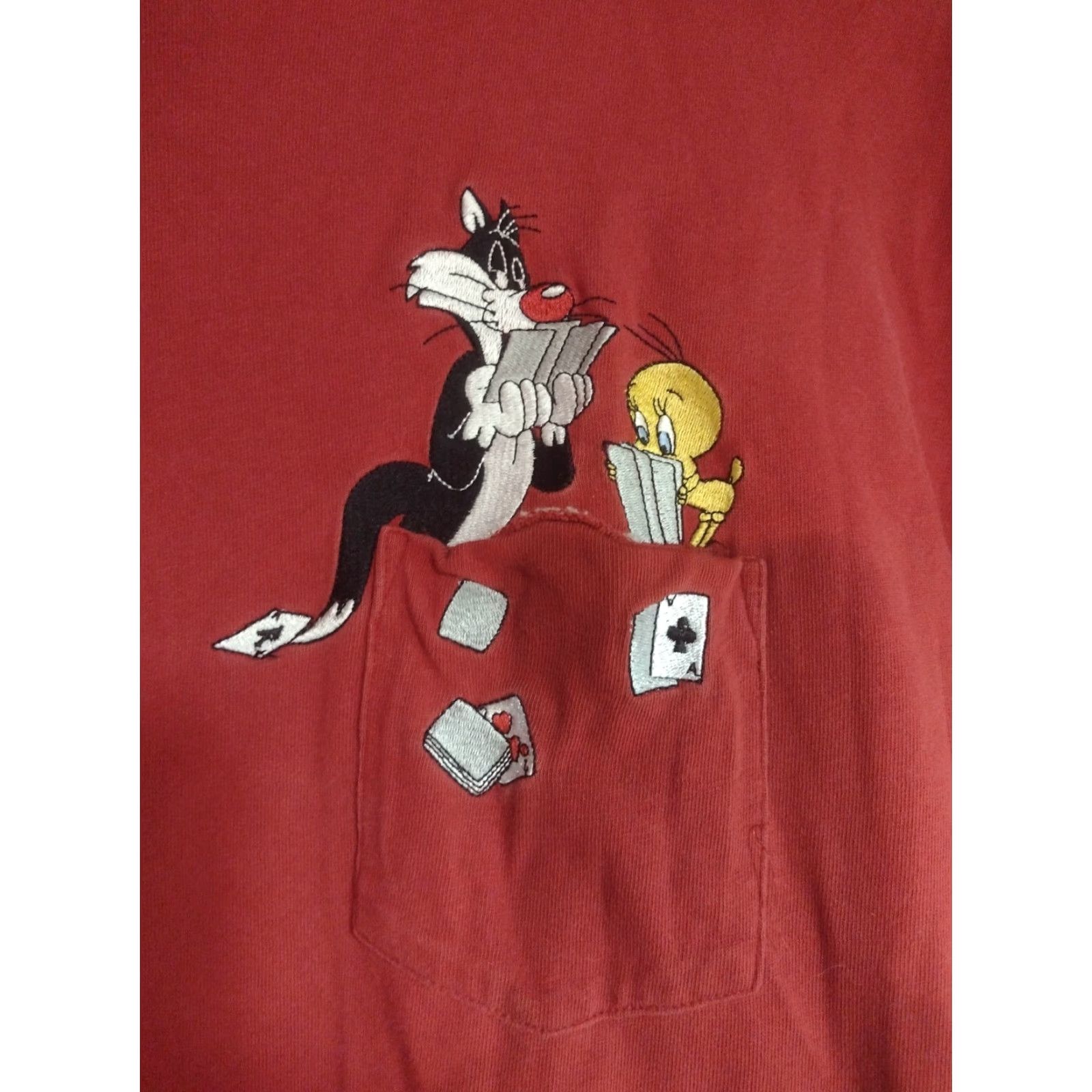 Vintage VINTAGE Warner Bros. Sylvester Tweety Cartoon T-Shirt M Red Embroidered 90s Unisex Size US M / EU 48-50 / 2 - 2 Thumbnail