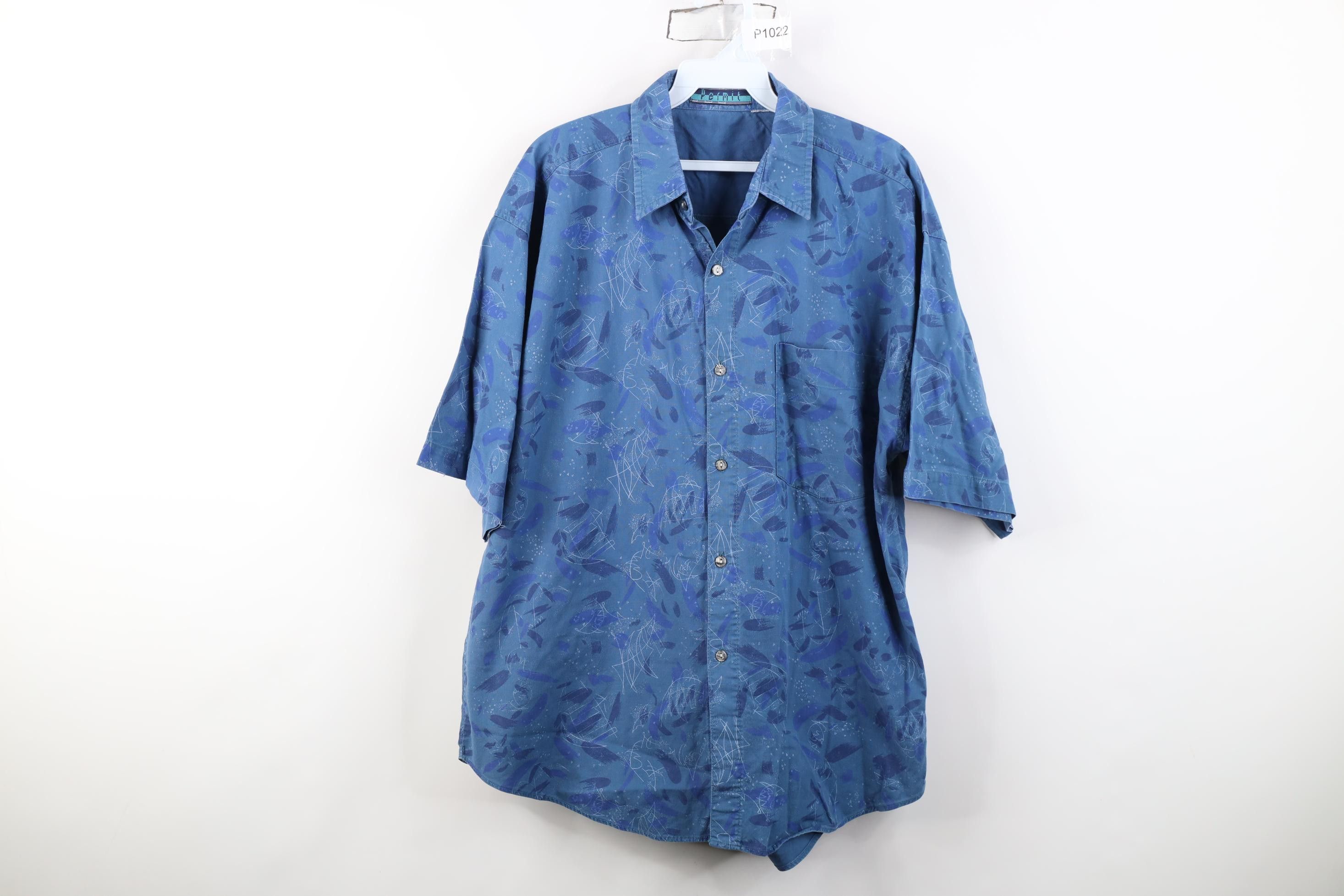 Vintage Vintage 90s Streetwear Abstract Surf Beach Button Shirt Blue Size US L / EU 52-54 / 3 - 1 Thumbnail