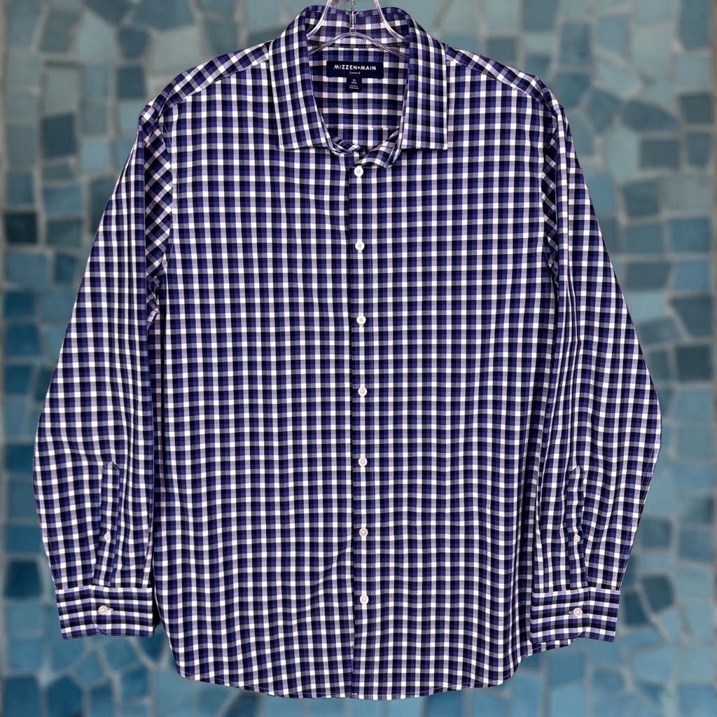 Mizzen+Main Mizzen+Main Dress Shirt Men XL Trim Fit Gingham Check Performance Size 46R - 1 Thumbnail