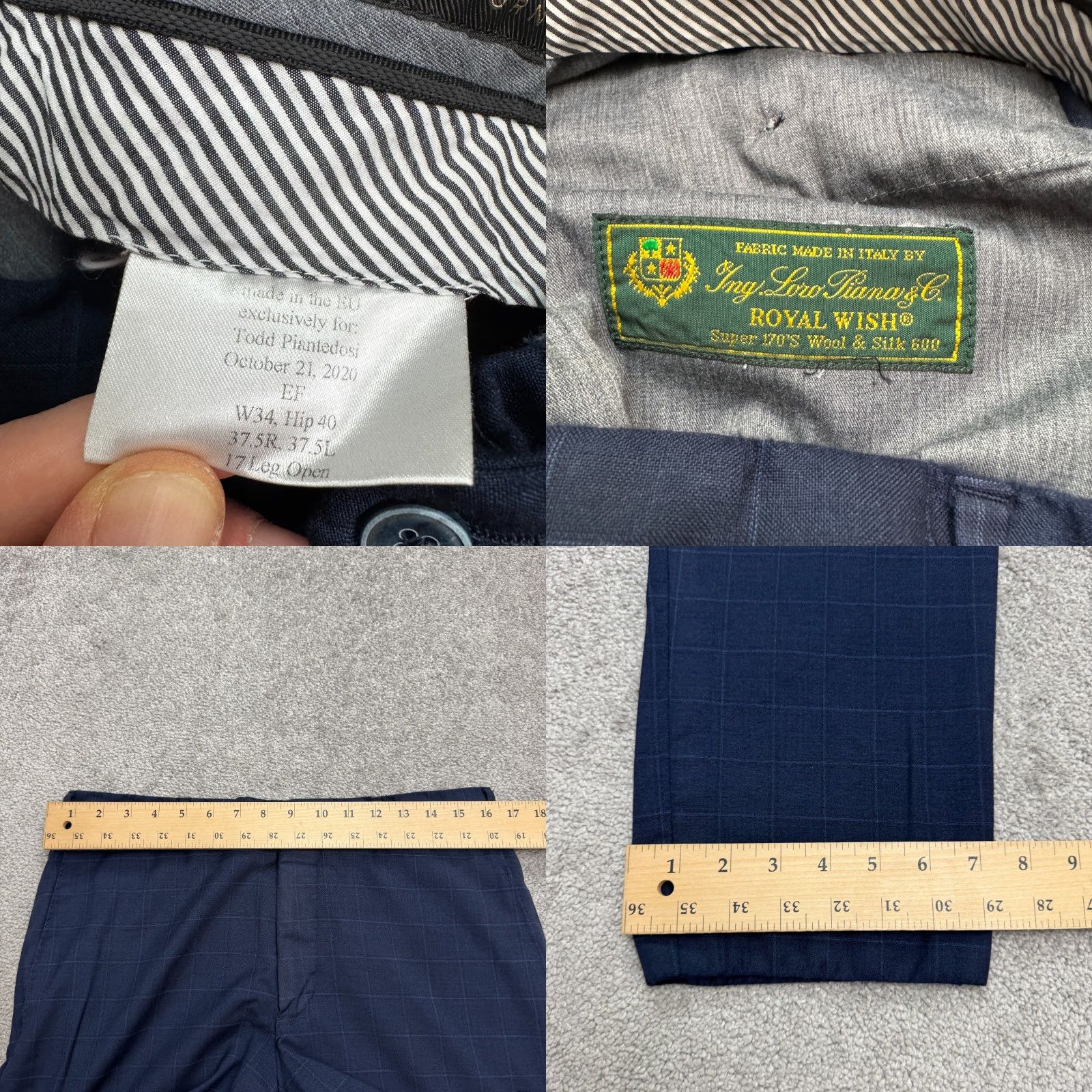 Vintage J. Hillburn Piana Super 170s Wool Silk 600 Dress Pants Men 34x28 Blue Windowpane Size US 34 / EU 50 - 8 Thumbnail