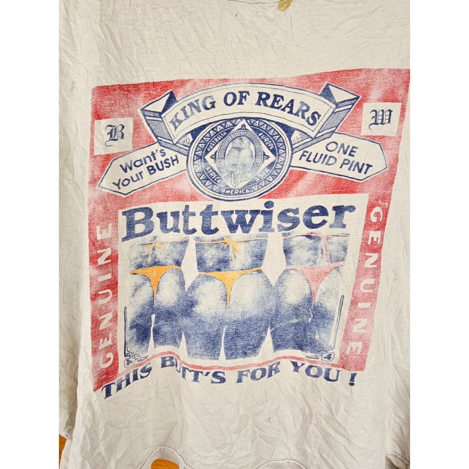 Vintage VINTAGE 90' BUTWISER TRASHED WORN DISTRESSED SUN FADED T-SHIRT SZ LARGE Shirt Mens 90s 23 inch back 21 inch chest Cotton Camouflage White Size US L / EU 52-54 / 3 - 2 Thumbnail
