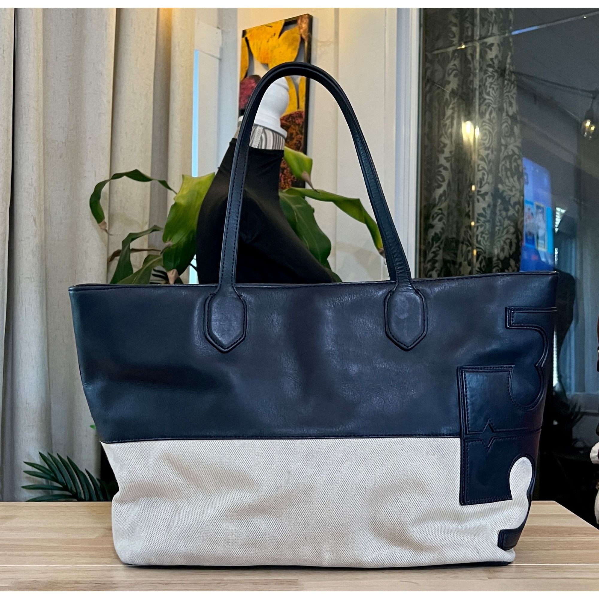 Tory Burch TORY BURCH Blue and Canvas East West Tote Size ONE SIZE - 9 Thumbnail