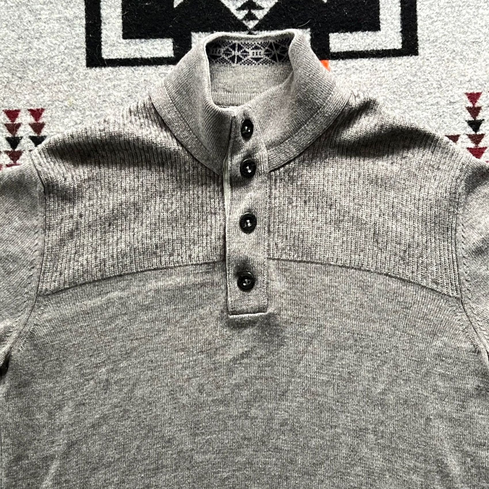 Hugo Boss HUGO BOSS Wool Sweater Mens Large Gray 1/4 Button Pullover C8 Size US L / EU 52-54 / 3 - 7 Thumbnail