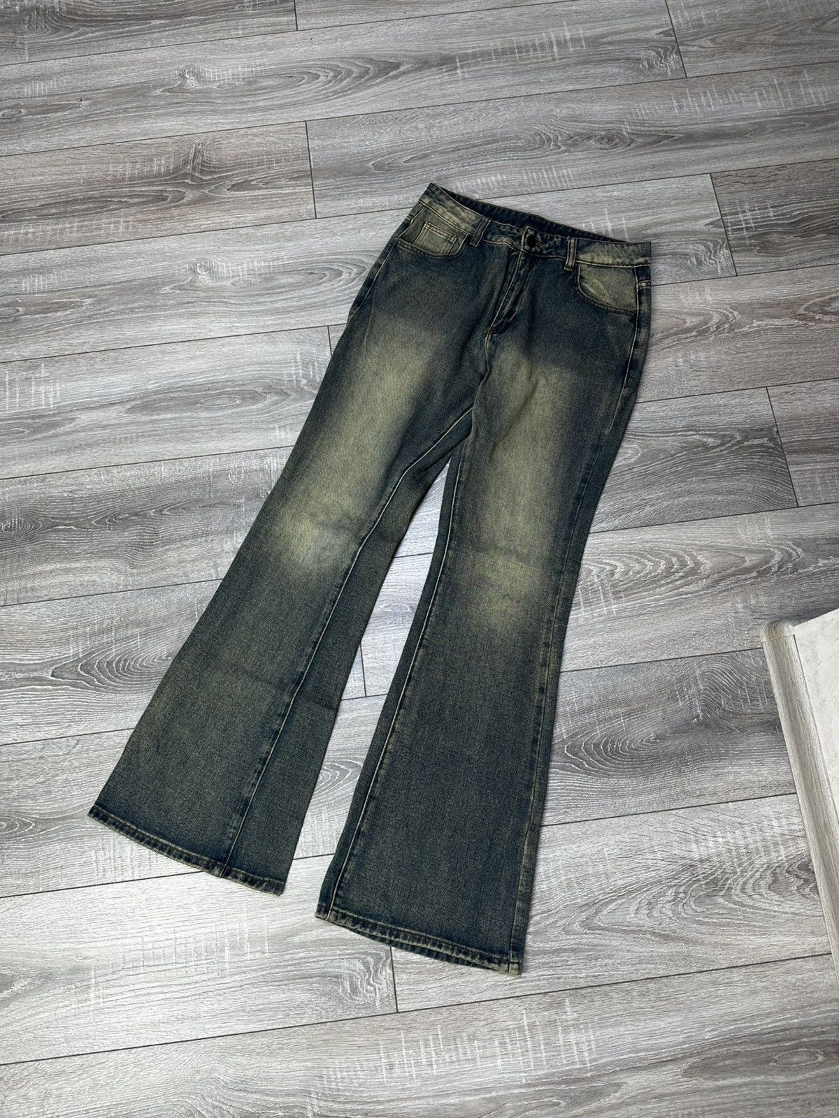 Designer Skull Rock Flare Jeans Punk Washed Size M Size 26" / US 2 / IT 38 - 2 Thumbnail