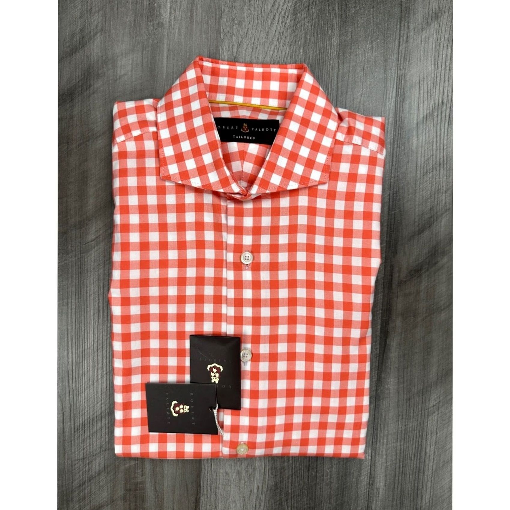 Robert Talbott Robert Talbott Tailored Coral Gingham Long Sleeve Button Down Medium Men’s Regular Brown Coral White Shirt Size US M / EU 48-50 / 2 - 2 Thumbnail
