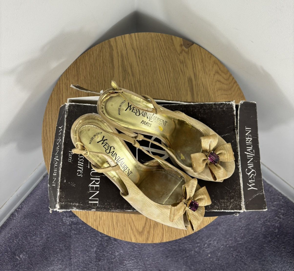 Vintage Yves Saint Laurent Vintage Gold Silk Satin Slingback Heels Size US 7.5 / IT 37.5 - 22 Thumbnail