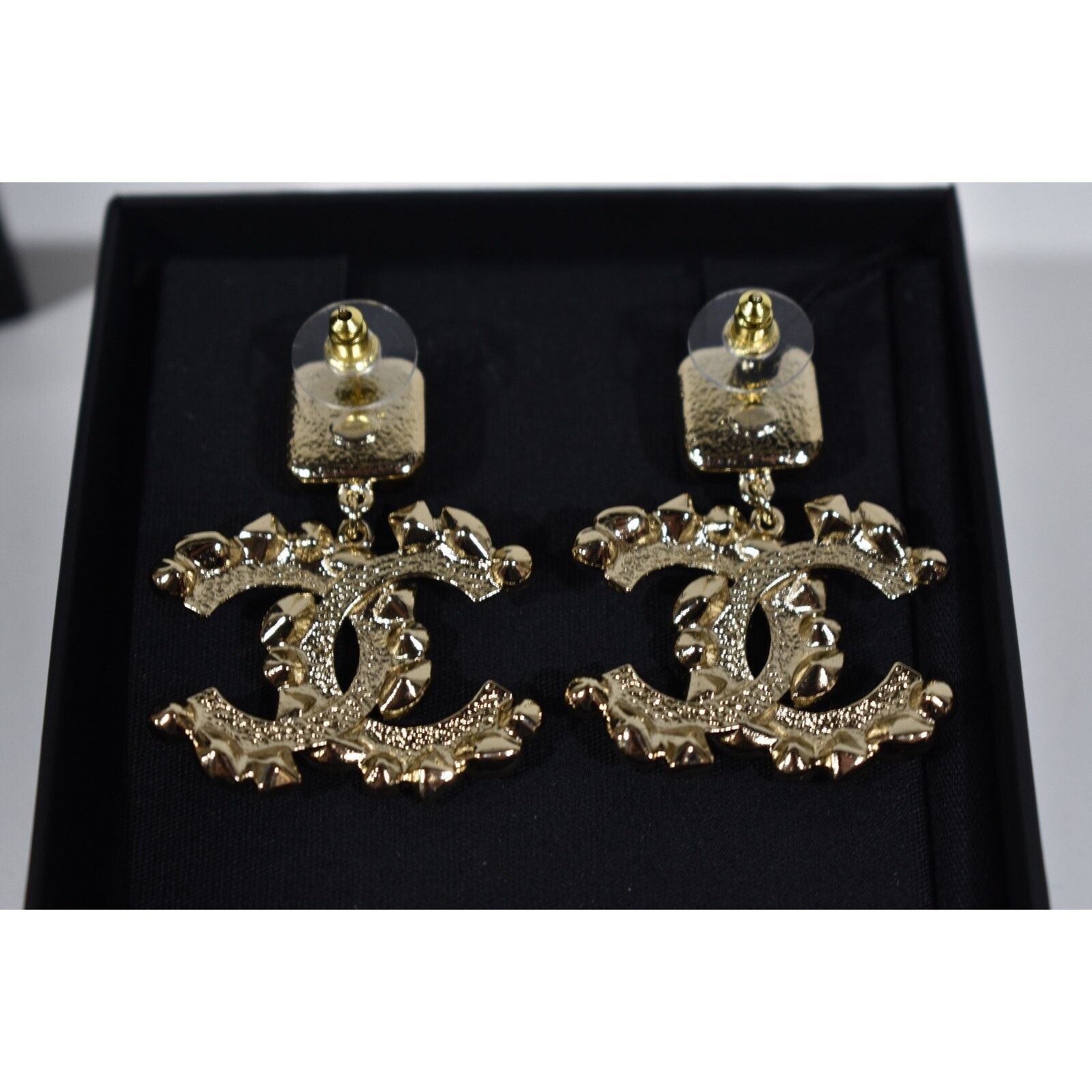 Chanel Chanel Gold Crystal Black XL Statement Stud Drop Earrings Size ONE SIZE - 9 Thumbnail