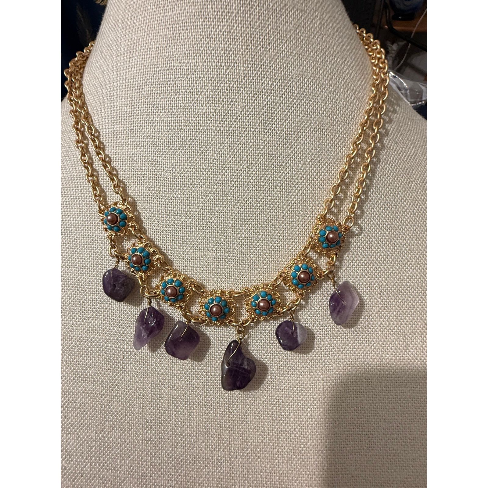 Other Vintage Gold Tone Genuine Amethyst Necklace Size ONE SIZE - 1 Thumbnail