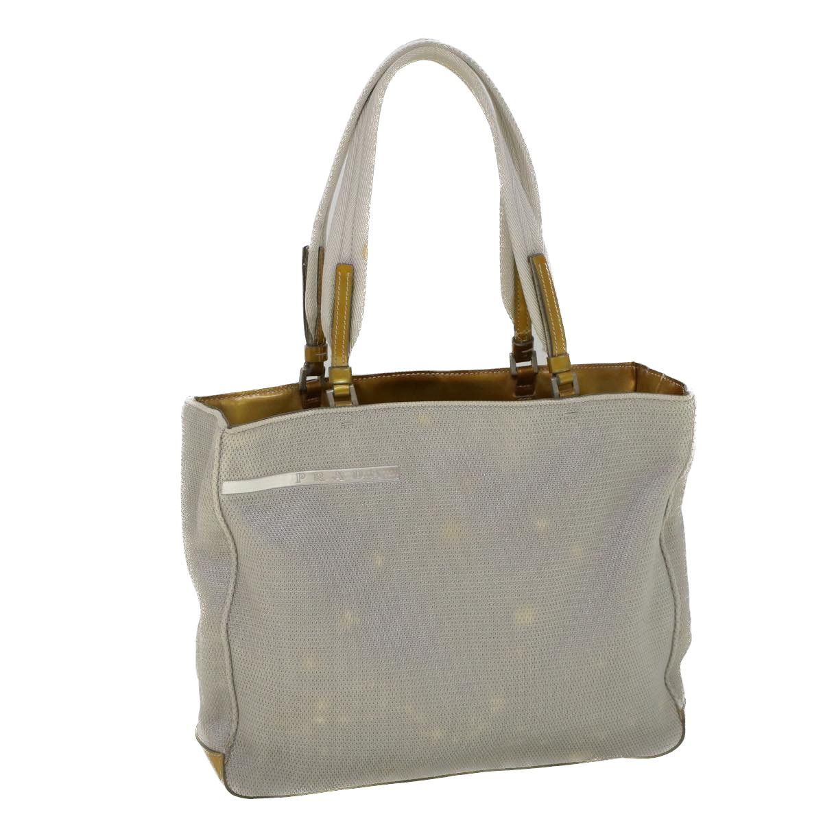 image of Prada Hand Bag Nylon Enamel Gray Gold Auth 58105 in Gray/Gold, Women's