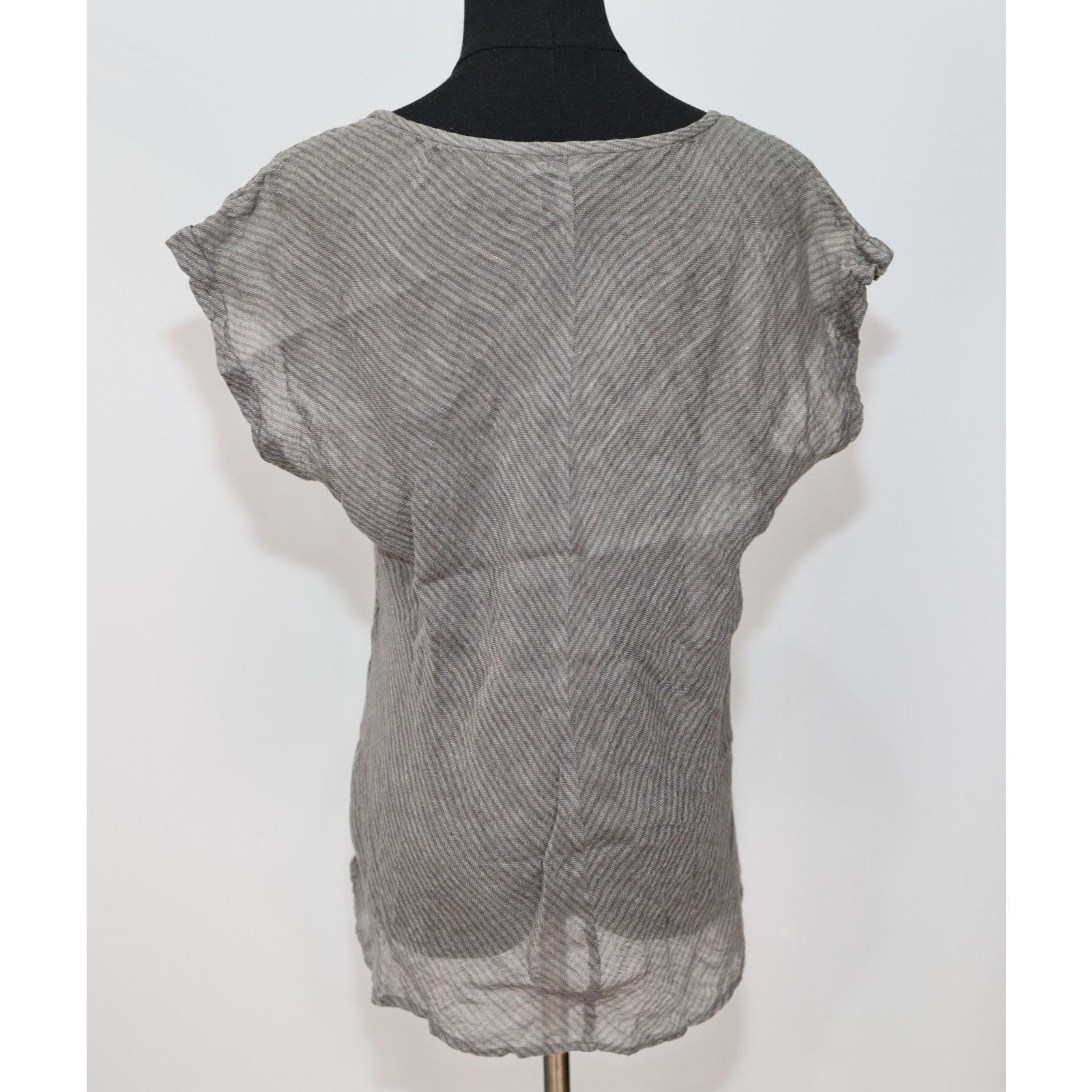 Eileen Fisher EILEEN FISHER Gray Chevron Striped Linen Top Blouse Size M Size M / US 6-8 / IT 42-44 - 4 Thumbnail