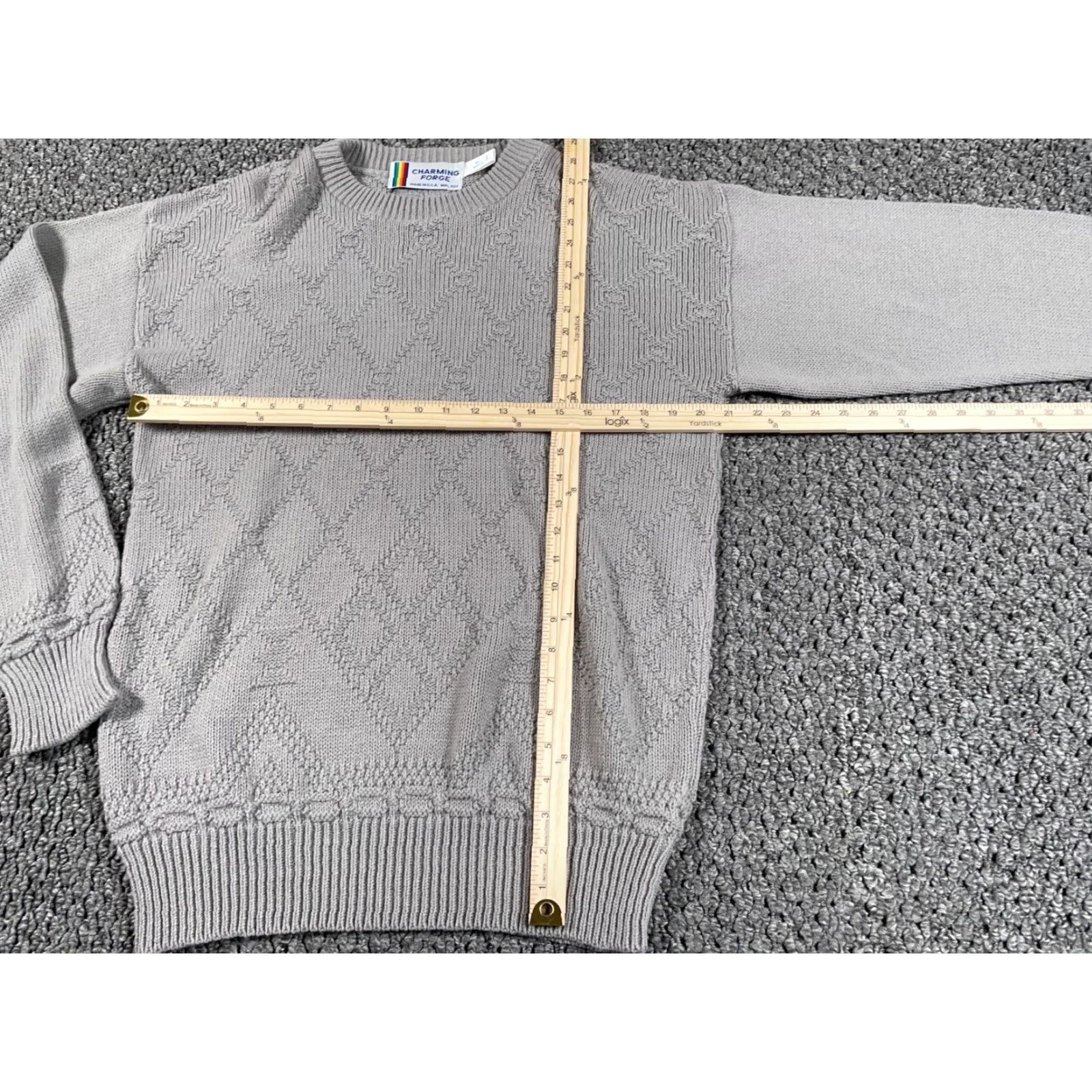 Vintage VTG 90s Textured Diamond Pattern Crewneck Sweater Adult XL Tall Gray Size US XL / EU 56 / 4 - 4 Thumbnail