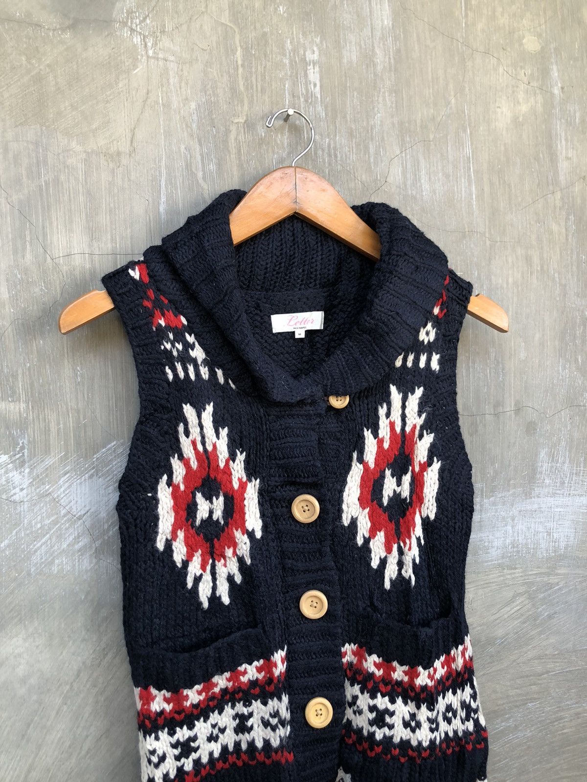 Japanese Brand Vintage Letter Back Number Navajo Pattern Wool Knit Vest Size US M / EU 48-50 / 2 - 2 Thumbnail