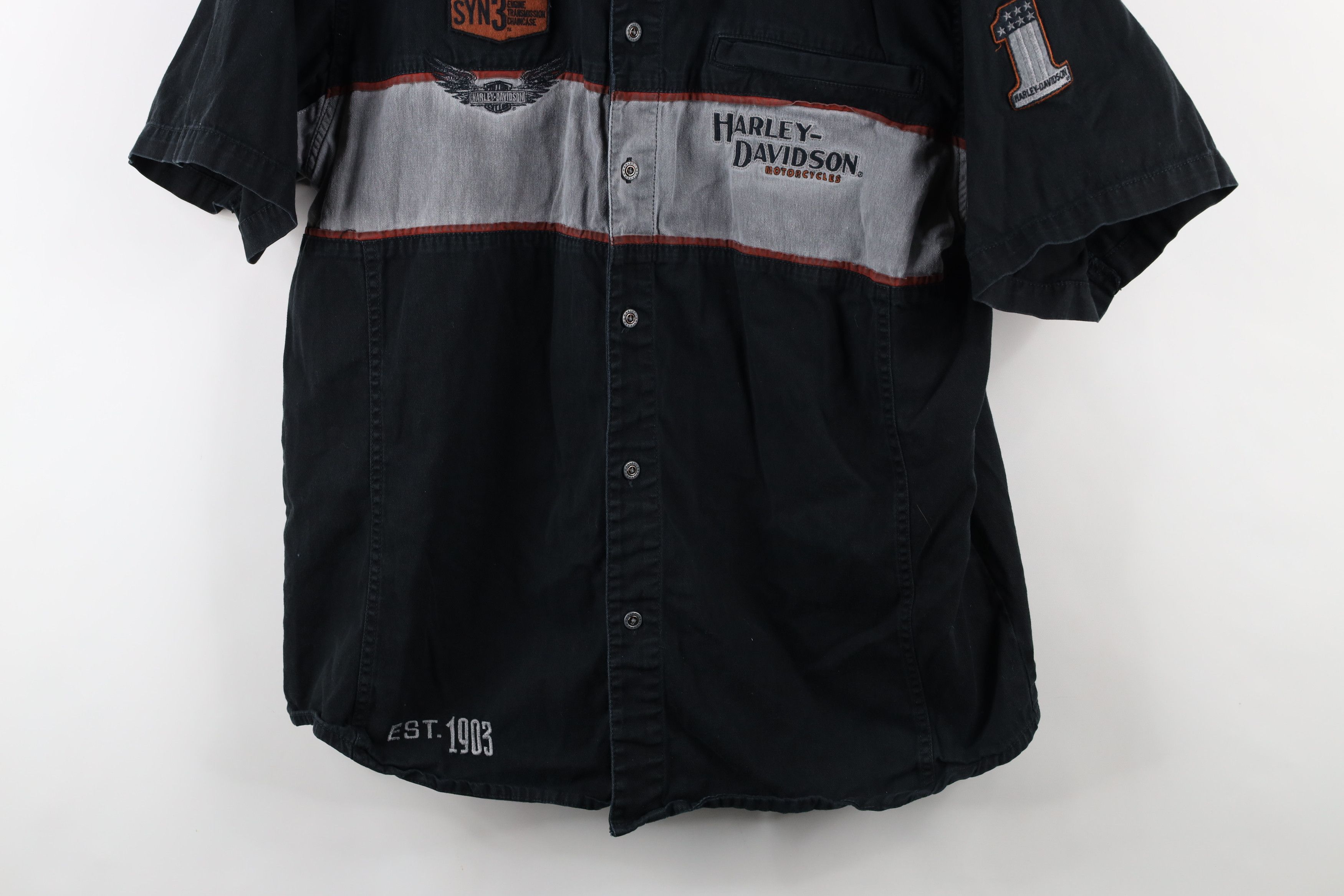 Harley Davidson × Vintage Vintage Harley Davidson Denim Work Mechanic Button Shirt Size US XL / EU 56 / 4 - 3 Thumbnail