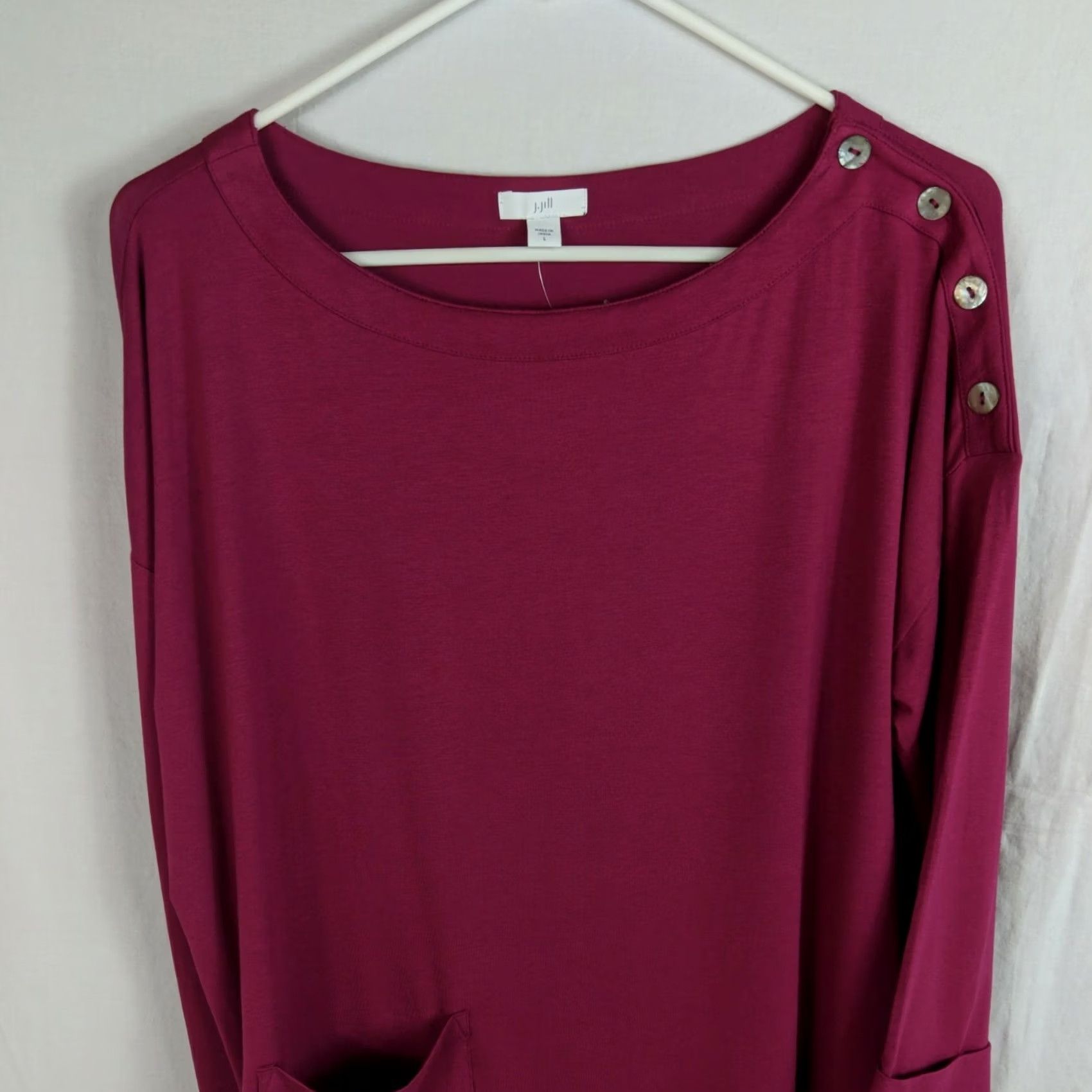 J. Jill J Jill Women's L cotton knit top 3/4 sleeve burgundy Sangria NWT Boxy Pullover Shirt Womens Size L / US 10 / IT 46 - 2 Thumbnail