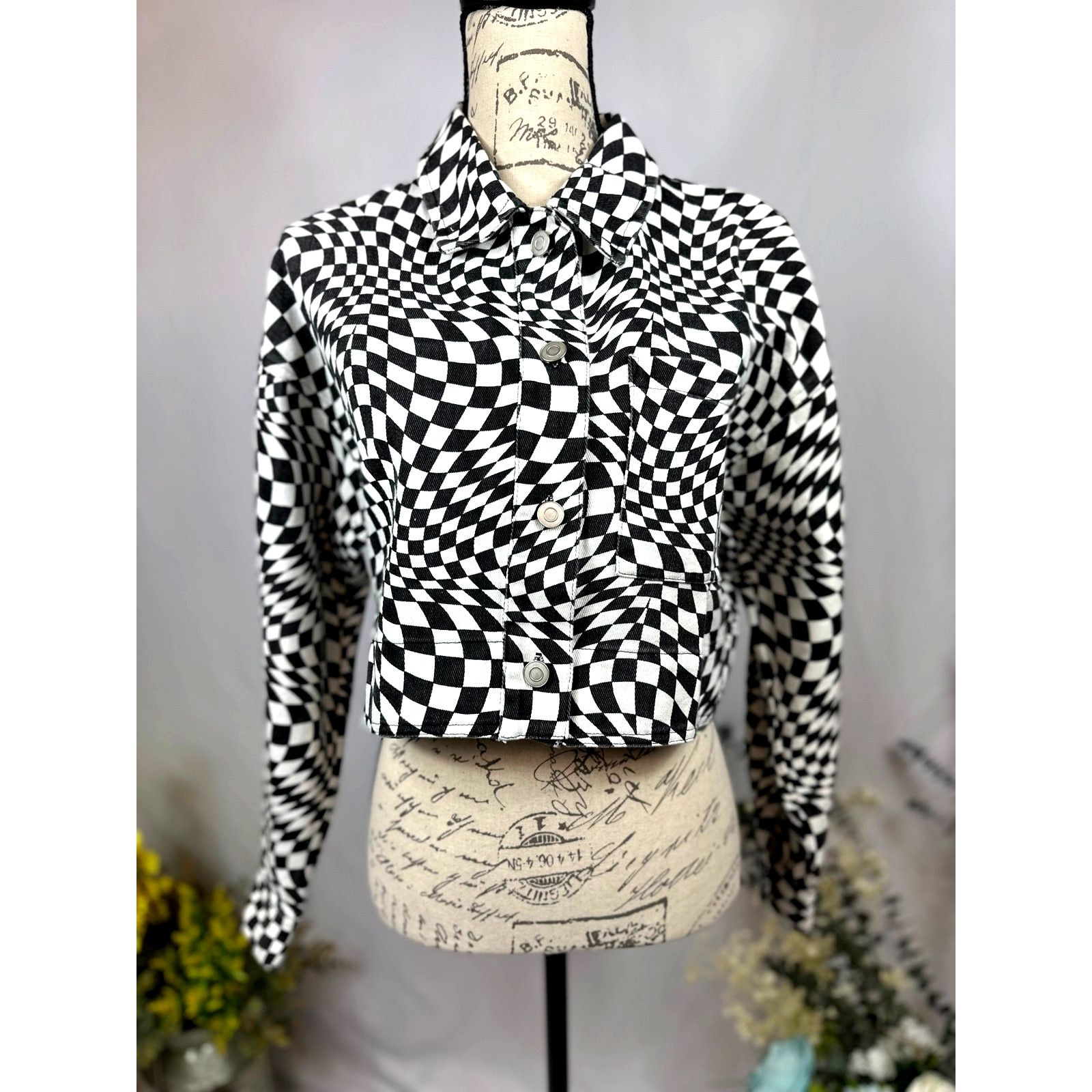 Other Elodie Cropped Psychedelic Mesmerizing Jacket Black/White M Size M / US 6-8 / IT 42-44 - 2 Thumbnail
