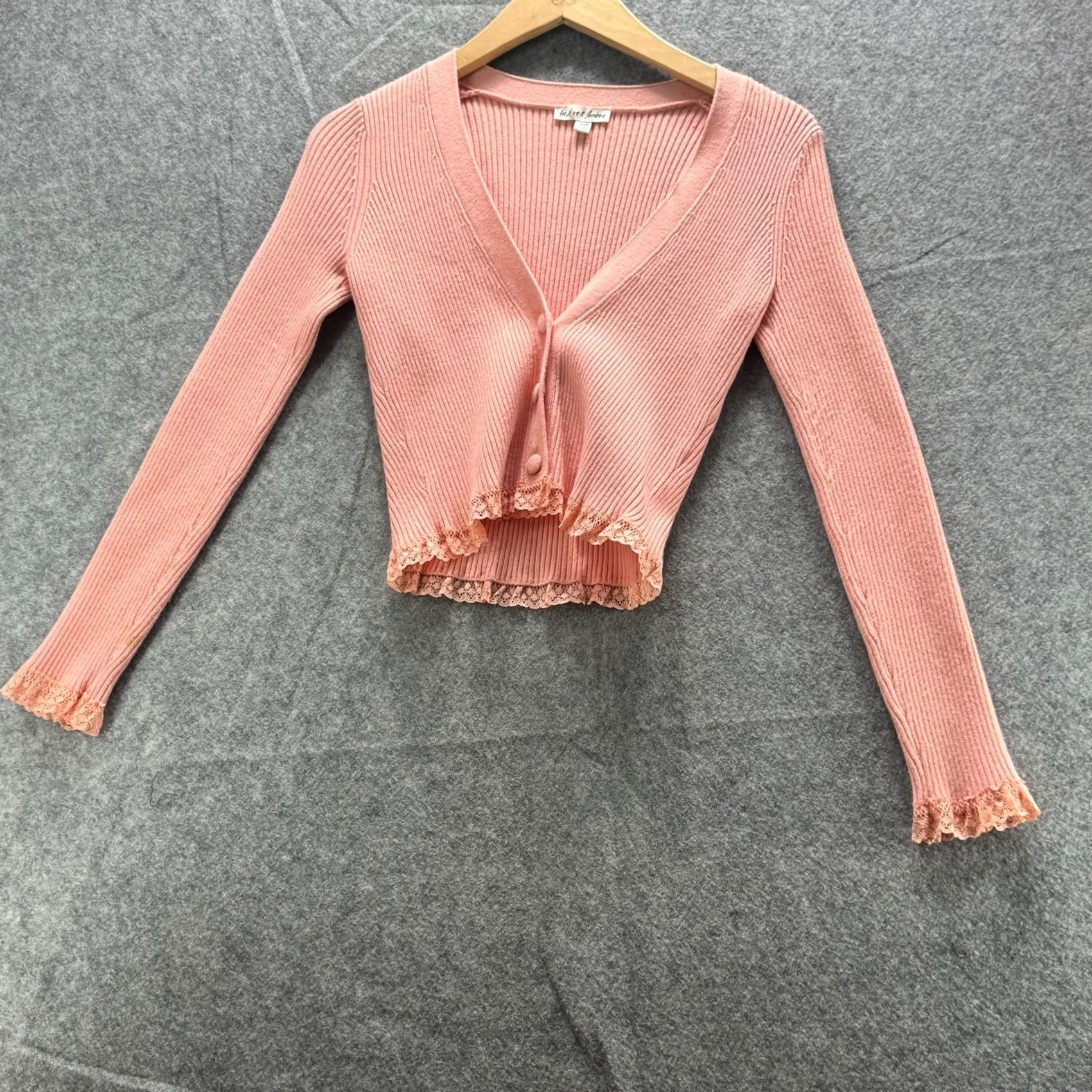 For Love & Lemons For Love & Lemons Sweater Cardigan Womens XXS Pink Lace Cropped Button Front Size XXS / US 00 / IT 34 - 2 Thumbnail