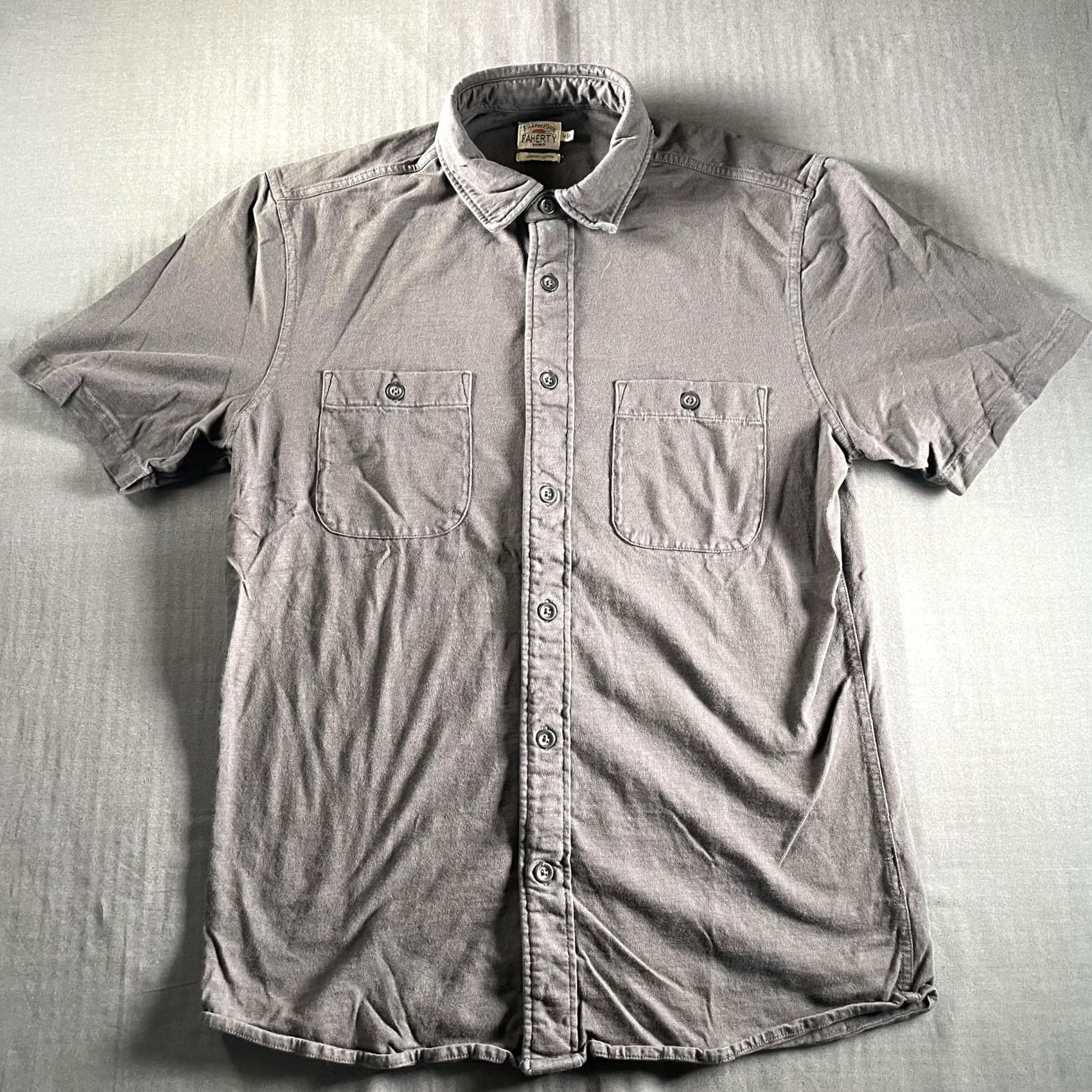 Faherty Faherty Shirt Mens Medium Short Sleeve Button Up Double Pocket Casual Gray Cotton Knit Size US M / EU 48-50 / 2 - 3 Thumbnail
