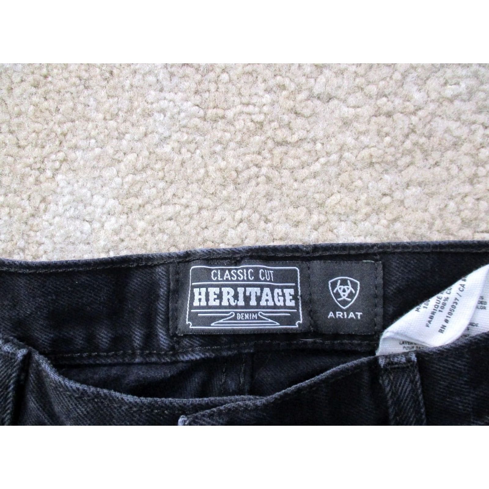 Ariat Ariat Heritage Classic Jeans Men's 33x32 Black Denim Workwear Straight 5-Pocket Zipper Closure Logo Button Mens American Classic Size US 33 - 4 Thumbnail