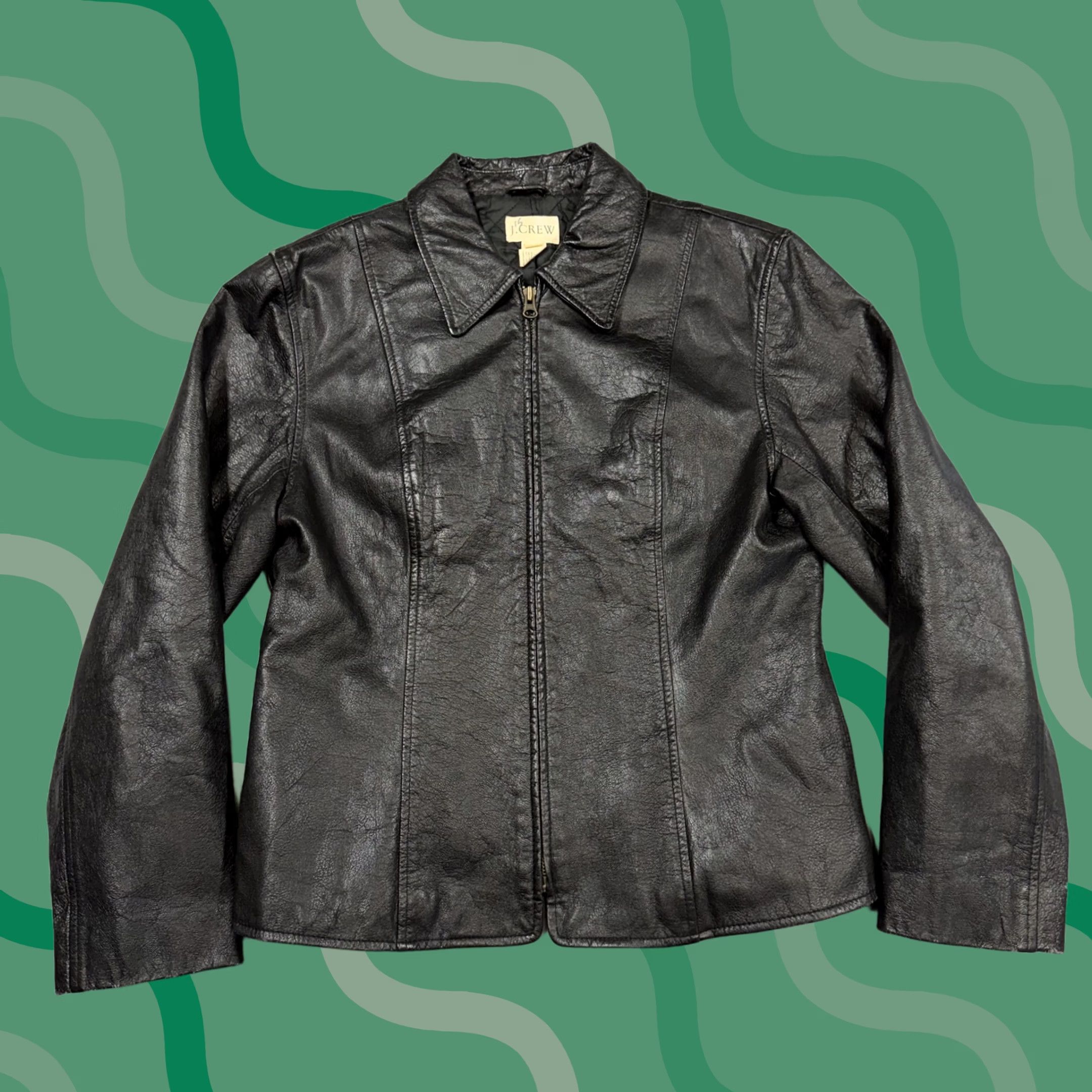J.Crew J.Crew Jacket Womens Medium Black Leather Full Zip Collared Short Lined Size 32" / US 10 / IT 46 - 1 Thumbnail