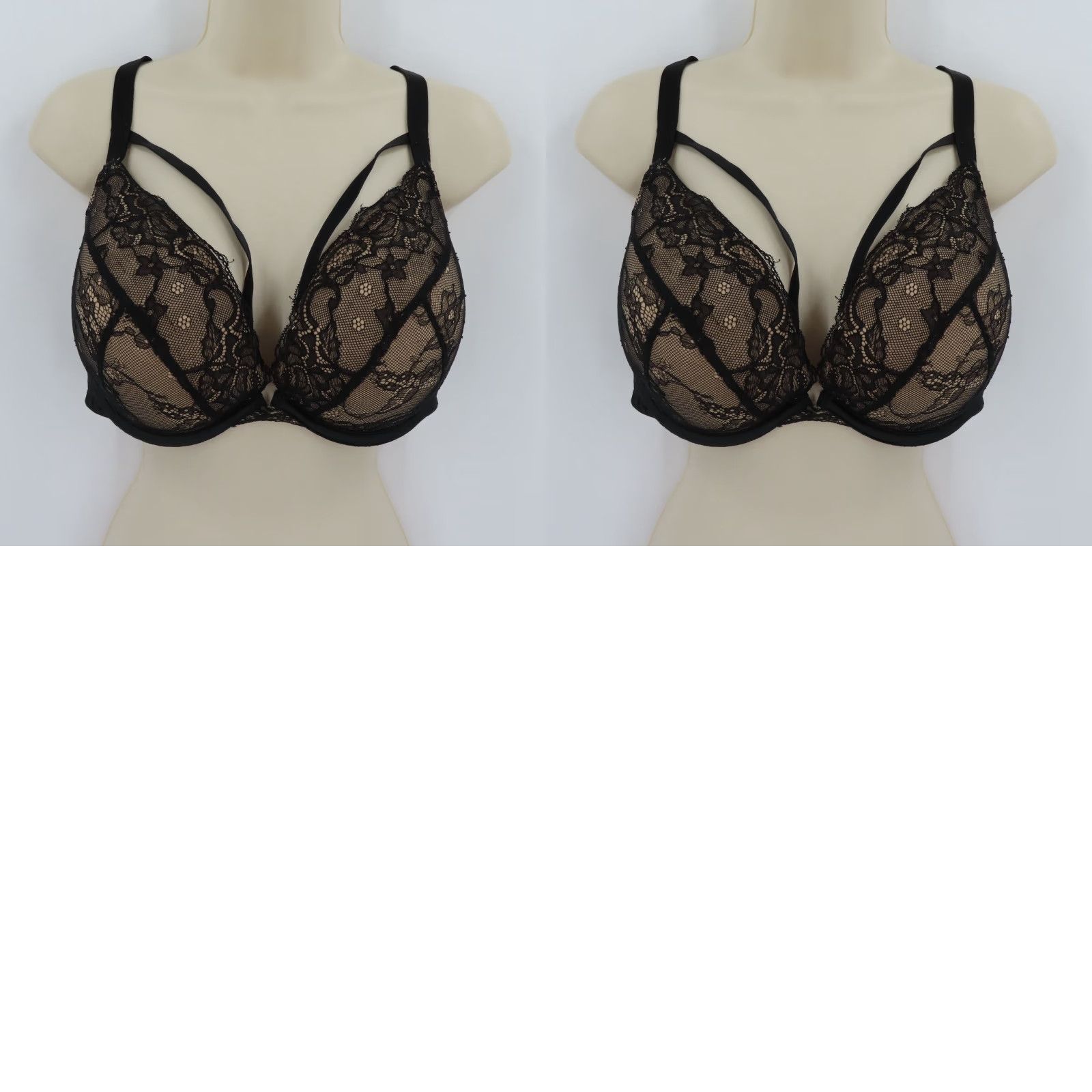 Vintage Cacique Bra 42D Black Floral Lined Underwire Plus Size 42D T-Shirt Style Women Cups D Strappy Hook & Eye/ adjustable straps Size ONE SIZE - 9 Thumbnail
