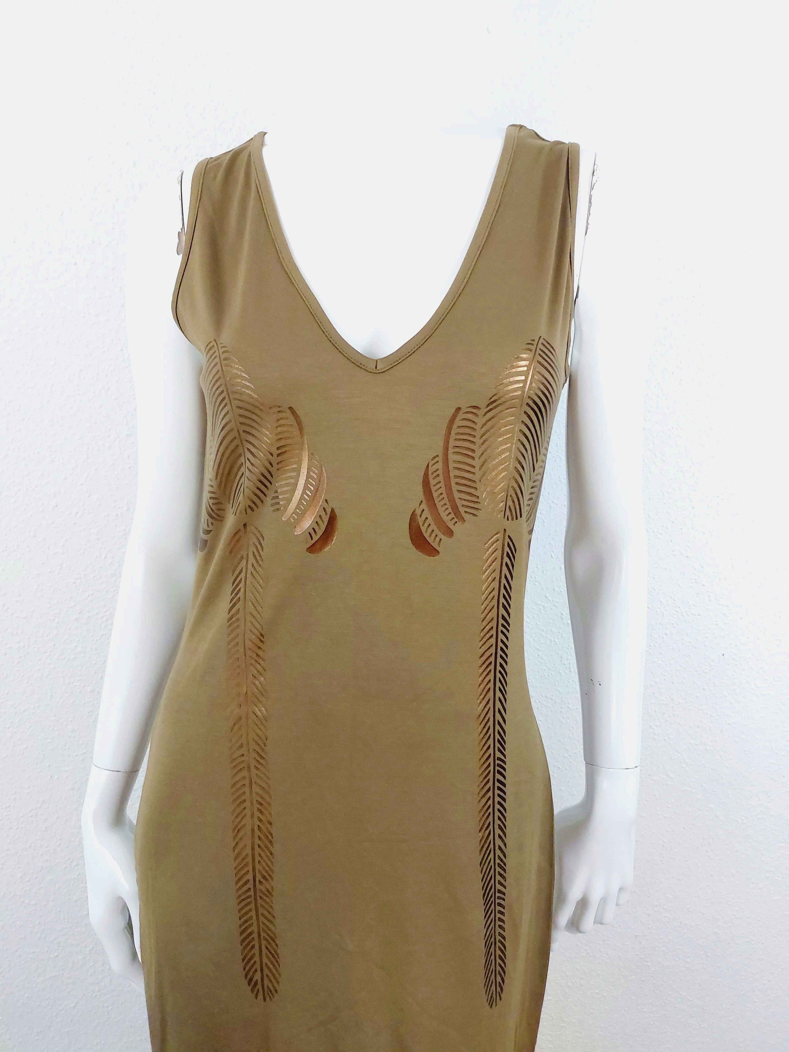 Thierry Mugler Thierry Mugler Kahki Gold Palm Tree Tropical Midi Dress Size M / US 6-8 / IT 42-44 - 5 Thumbnail