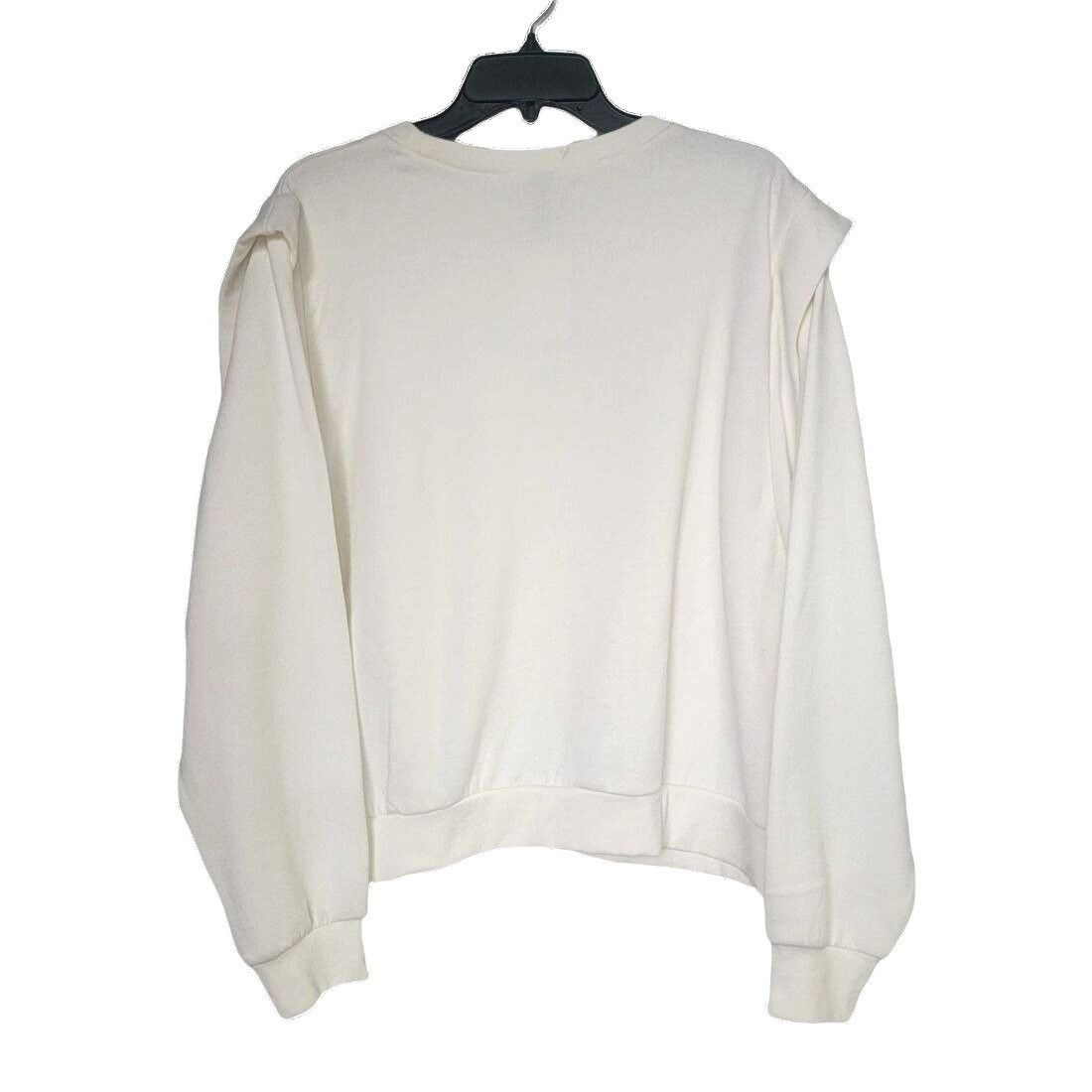 H&M ❤️H&M Sz L Women's Cream Padded Shoulder Sweatshirt Top Long Size L / US 10 / IT 46 - 3 Thumbnail