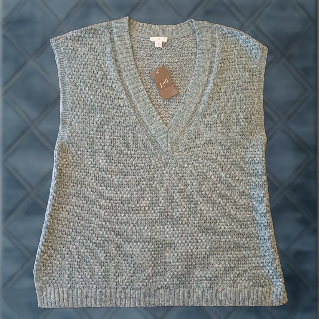 J. Jill J. Jill Sweater Vest Womens Small Blue V-Neck Cotton Blend New Size S / US 4 / IT 40 - 1 Thumbnail