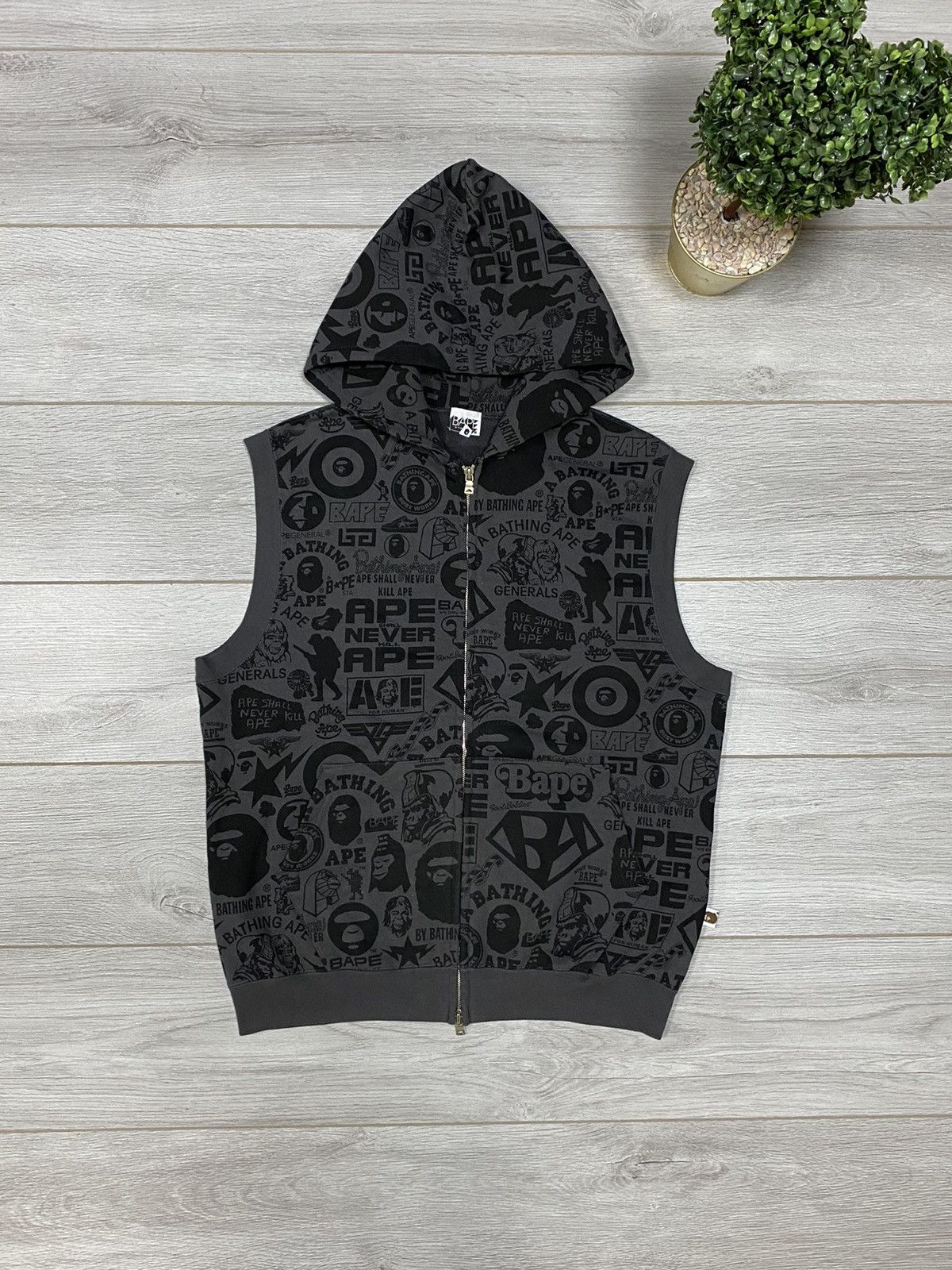 Bape Multi Logo Sleeveless Hoodie Grailed