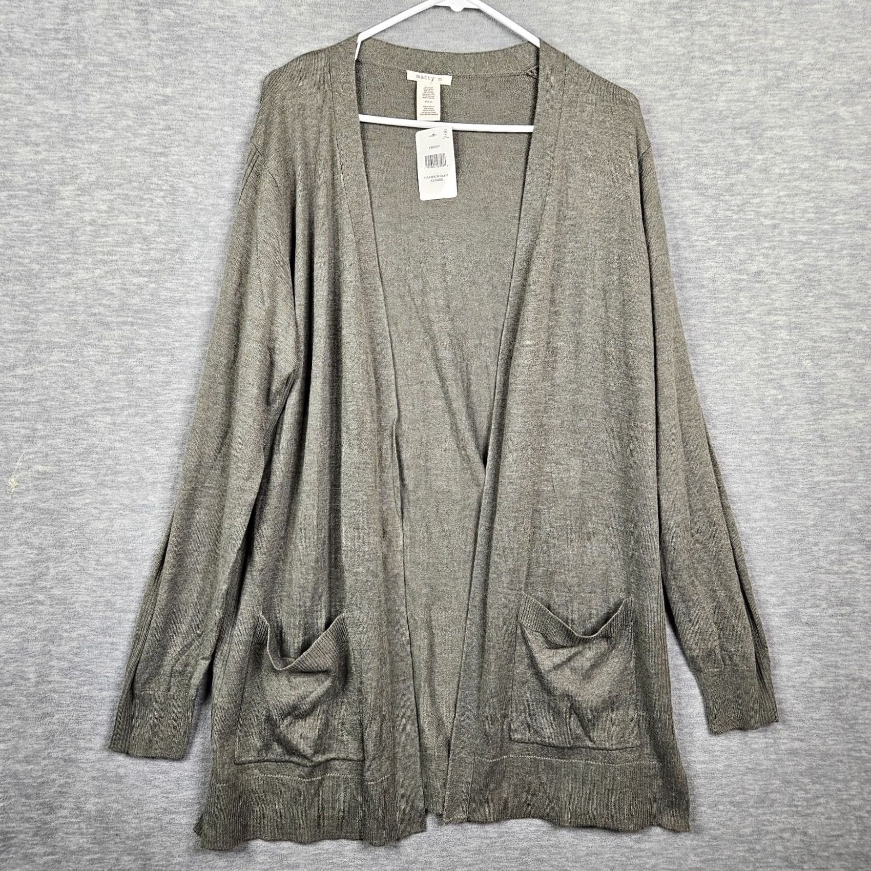 Vintage Matty M Women’s Gray Long Sleeve Cardigan Open Front Pockets Sweater XL NEW Knit Casual Modern XLGirls? Size XL / US 12-14 / IT 48-50 - 2 Thumbnail