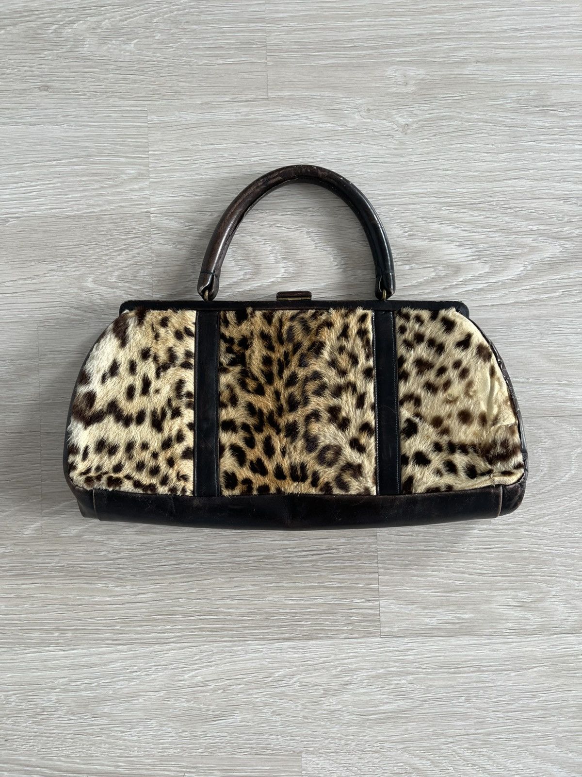Vintage 40s/50s Leopard Print Fur & Leather Vintage Doctor Bag Purse Size ONE SIZE - 11 Thumbnail