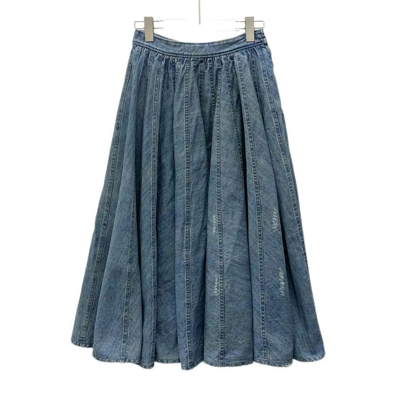 Miu Miu Miu Miu Blue Cotton Pleated Skirt 0089 Size 24" / US 00 / IT 34 - 1 Thumbnail