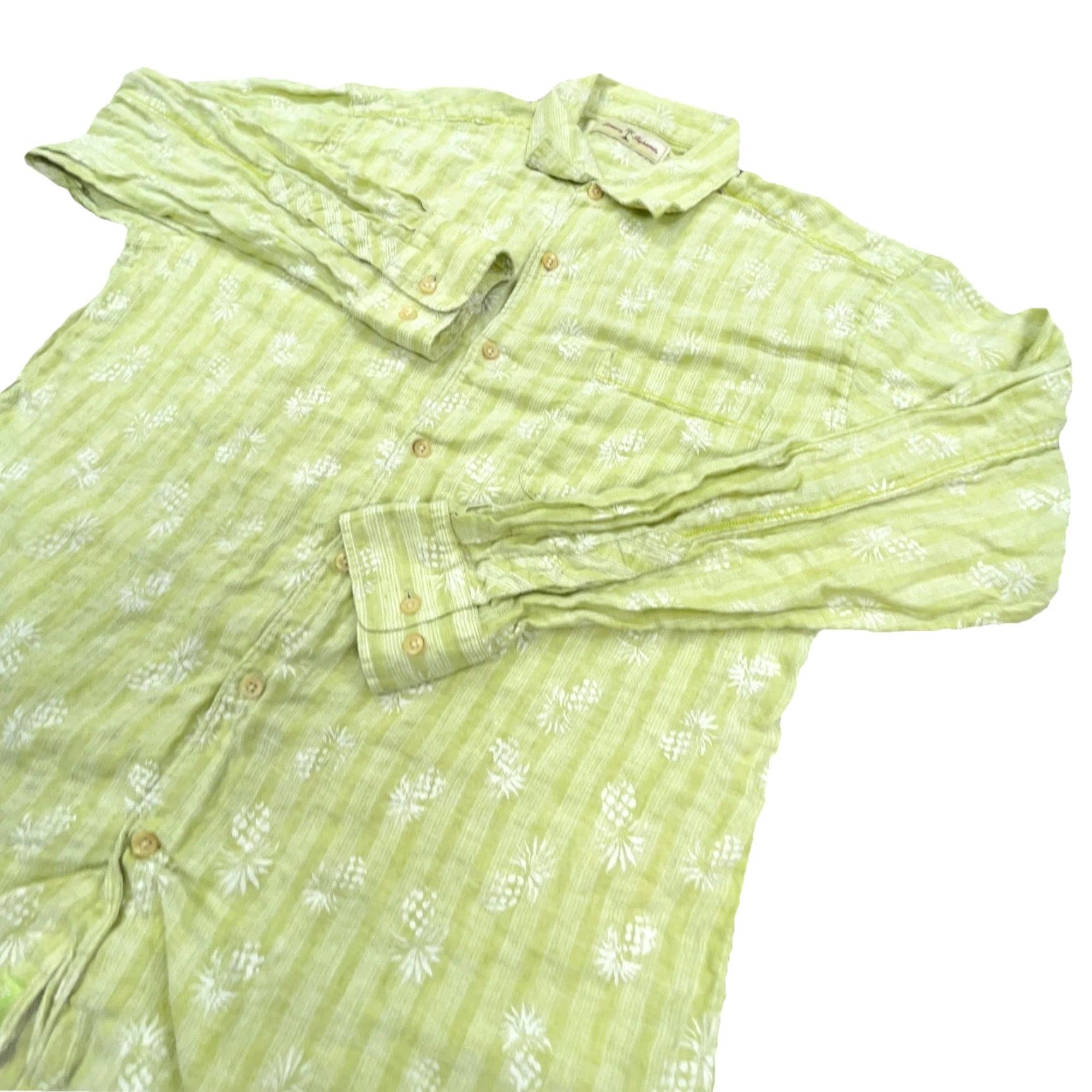 Tommy Bahama Tommy Bahama Button-Up Shirt Men Large Green Linen Hawaiian Pineapple Beach Mens Size US L / EU 52-54 / 3 - 2 Thumbnail