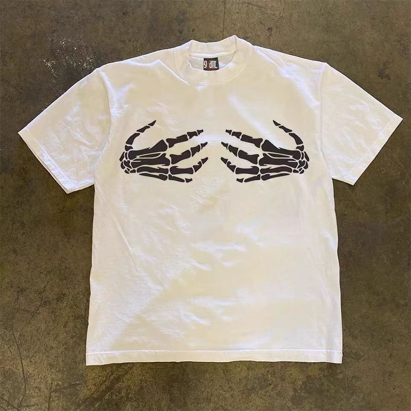 Japanese Brand White Loose Skull Hand Print Short Sleeve T Shirt Size US L / EU 52-54 / 3 - 1 Thumbnail