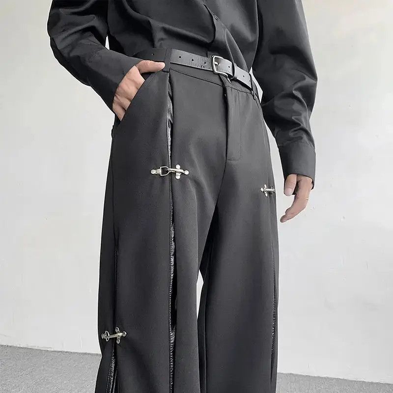 Japanese Brand Avant garde retro buckle pu leather mix pleated pants Size US 32 / EU 48 - 2 Thumbnail