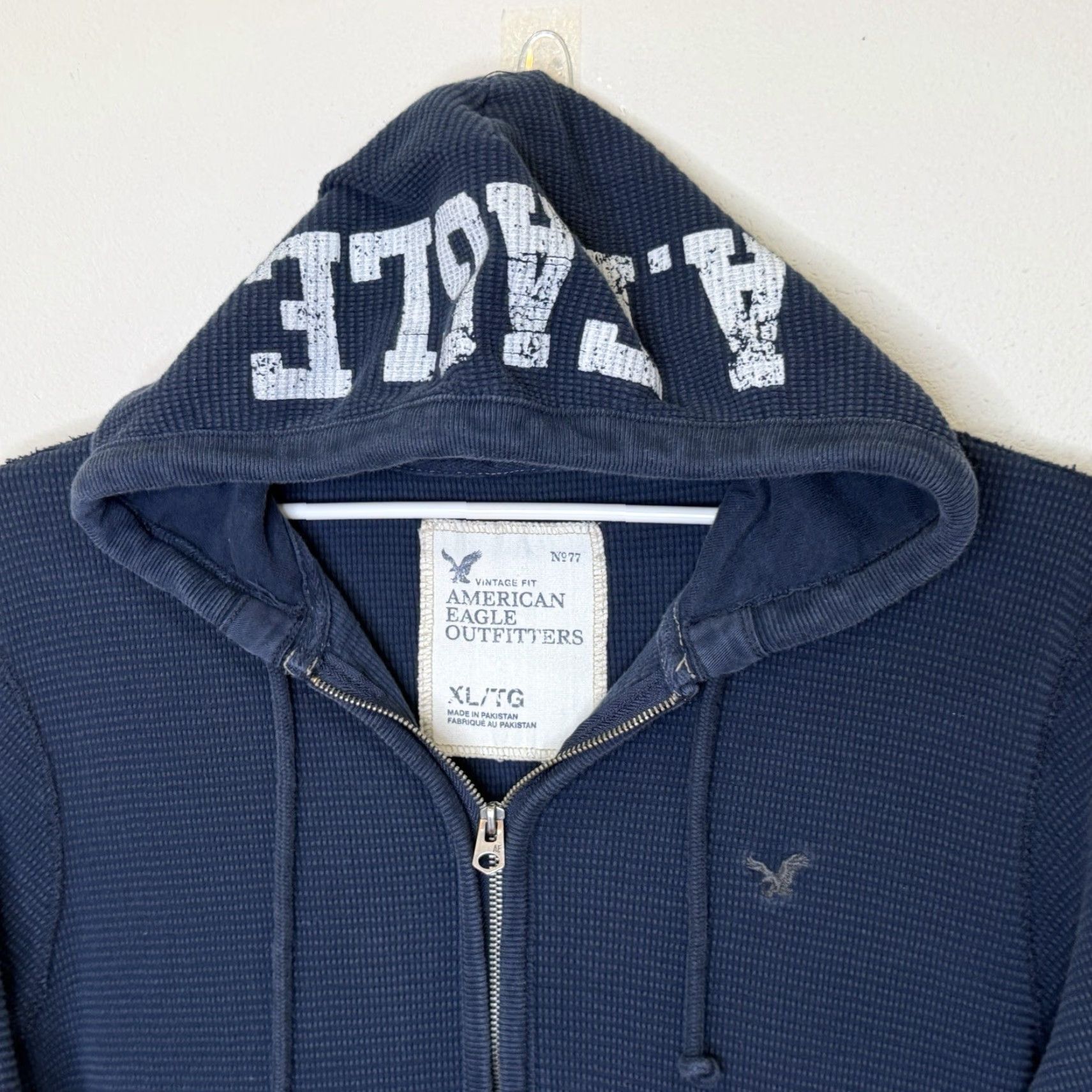 American Eagle Outfitters American Eagle Sweatshirt Mens XL Dark Blue Full Zip Hooded Waffle Weave Y2K Size US XL / EU 56 / 4 - 2 Thumbnail