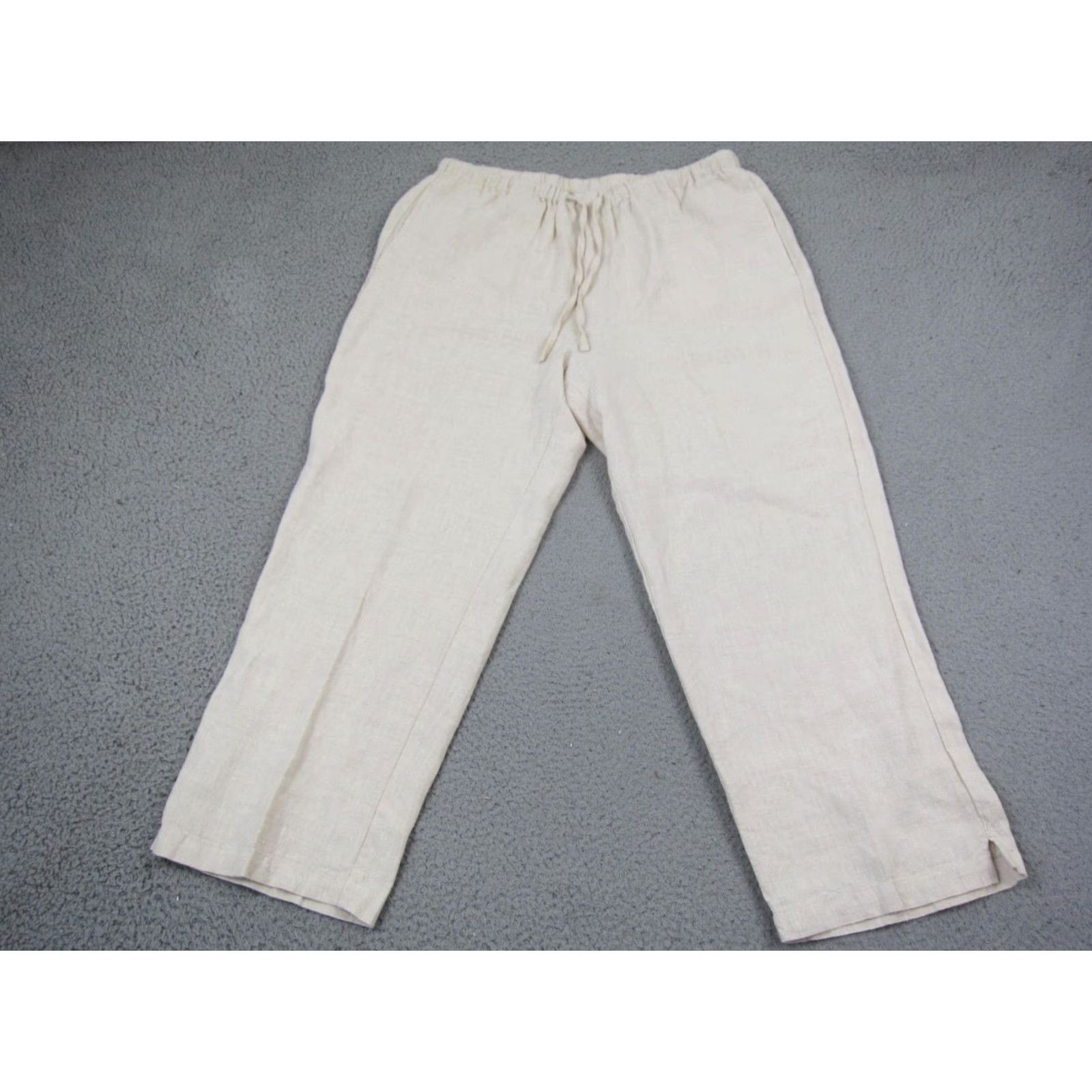 Orvis Orvis Pants Womens Large Creme 100% Linen Pull On Drawstring Lounge Beach Crop Linen Wide-Leg Casual Beach City Womens Size 36" / US 14 / IT 50 - 2 Thumbnail