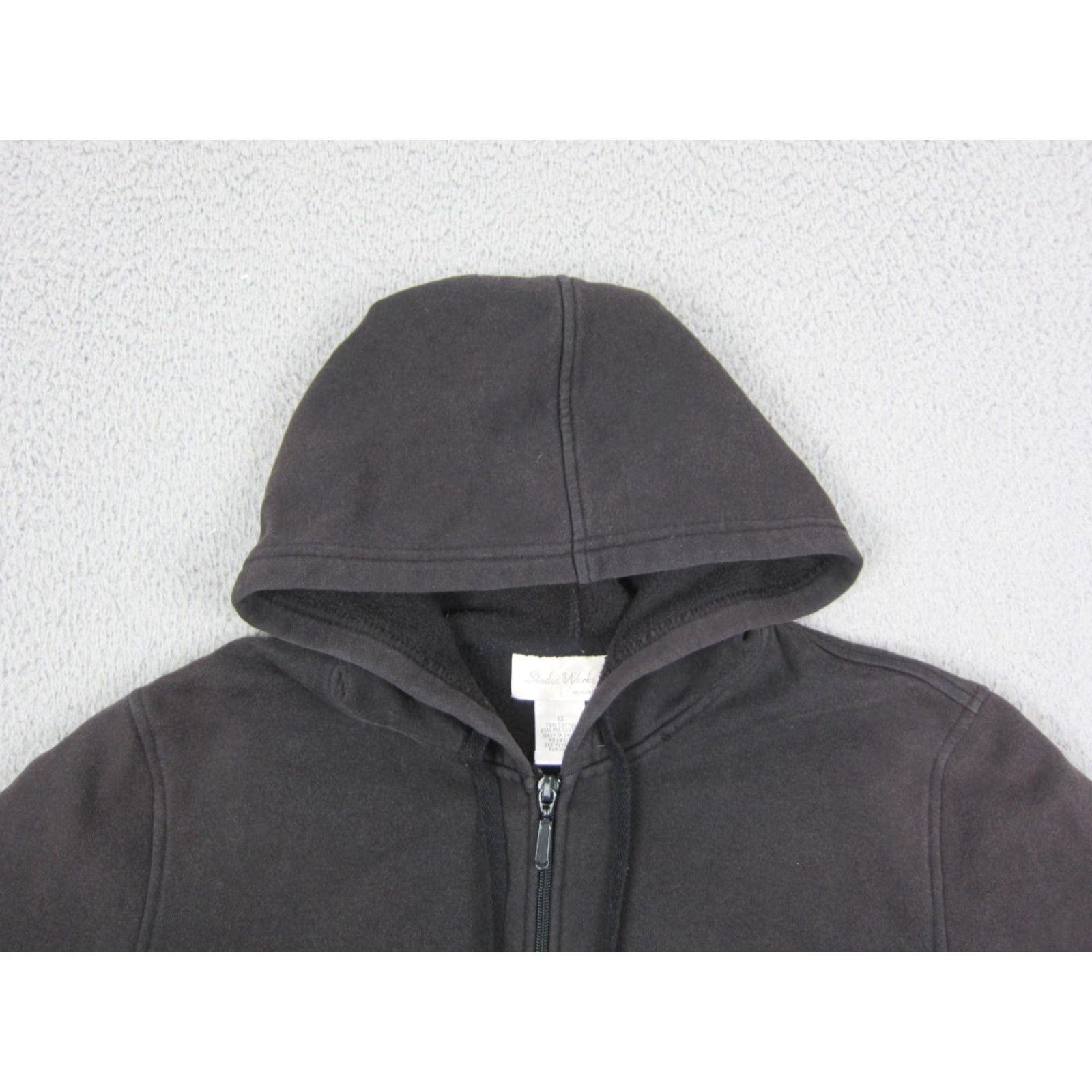 Vintage VINTAGE Studio Works Hoodie Womens 1X Black Full Zip Fleece Sweatshirt - Boxy, Logo, Hooded, Pockets, 90s, Winter, Fall, Activewear Womens Size XL / US 12-14 / IT 48-50 - 2 Thumbnail