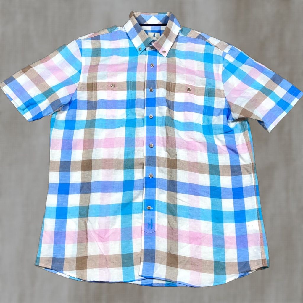 johnnie-O johnnie-O Shirt Men Large Blue Pink Button Up Linen Lyocell Camp Size US L / EU 52-54 / 3 - 1 Thumbnail