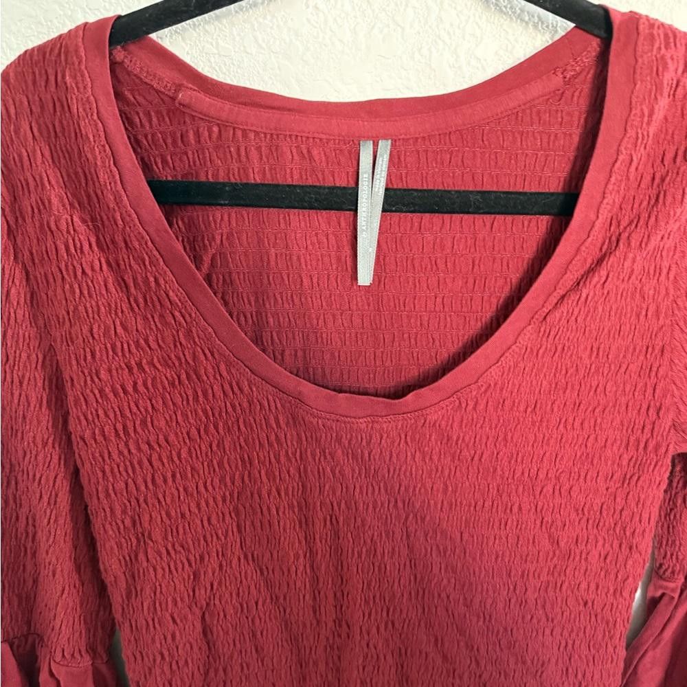 Designer Anthropologie Smocked Bell-Sleeve Top Shirt Wine Red Medium Size M / US 6-8 / IT 42-44 - 5 Thumbnail
