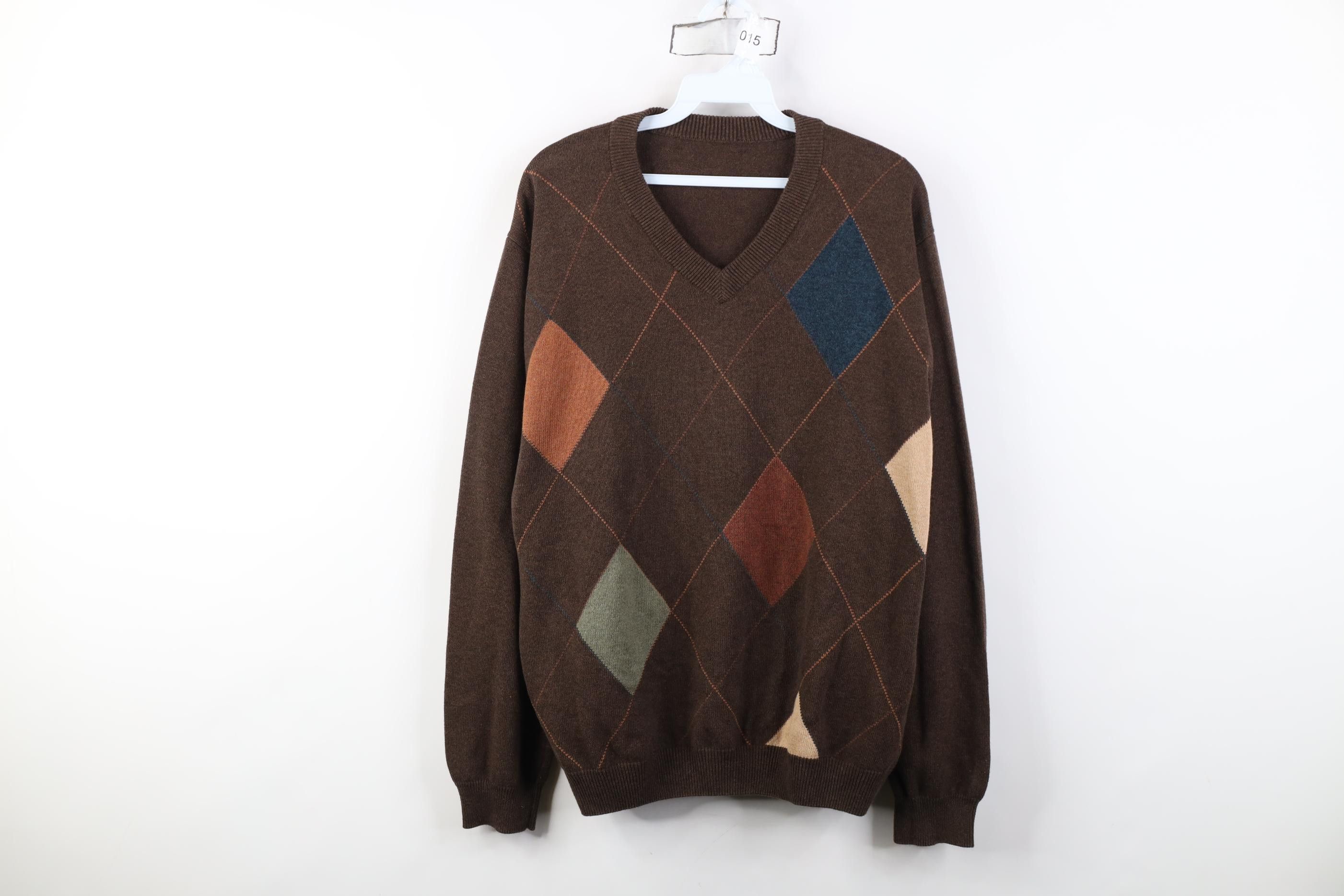 Vintage Vintage 90s Streetwear Diamond Knit Golf V-Neck Sweater Size US M / EU 48-50 / 2 - 1 Thumbnail