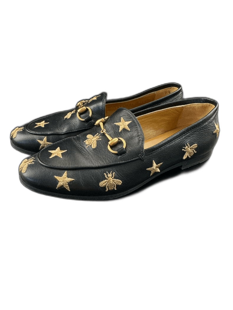 Gucci Gucci Jordaan Black Embroidered Flats for Women-2506 Size US 5 / IT 35 - 1 Thumbnail