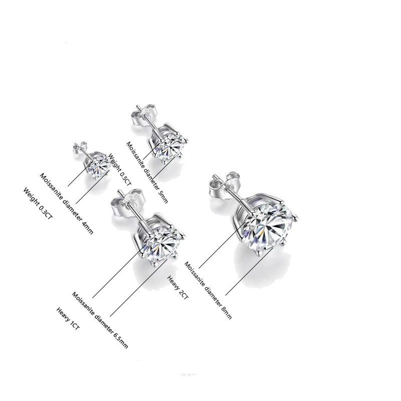 Jewelry 925 Silver Moissanite Classic 6 Claws Earrings Size ONE SIZE - 6 Thumbnail