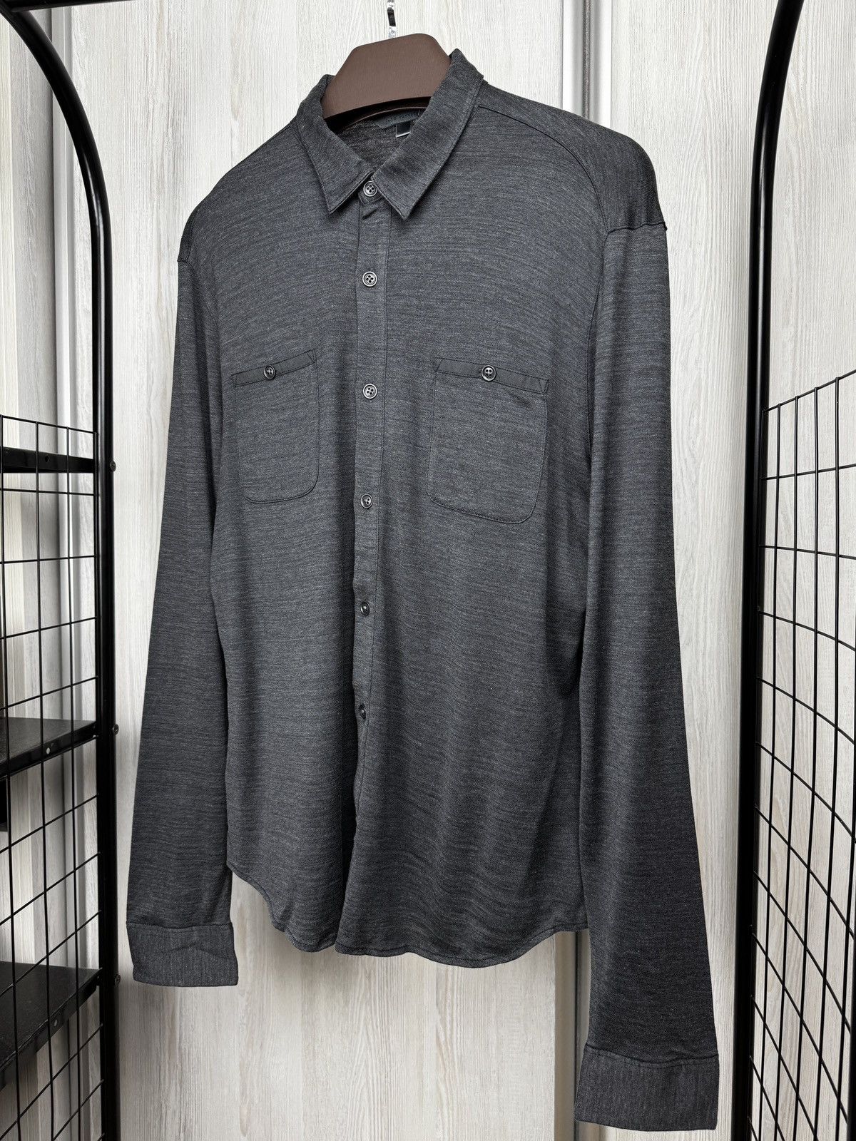 John Varvatos John Varvatos Collection Men's Grey Silk Cotton Knit Shirt Size US M / EU 48-50 / 2 - 5 Thumbnail