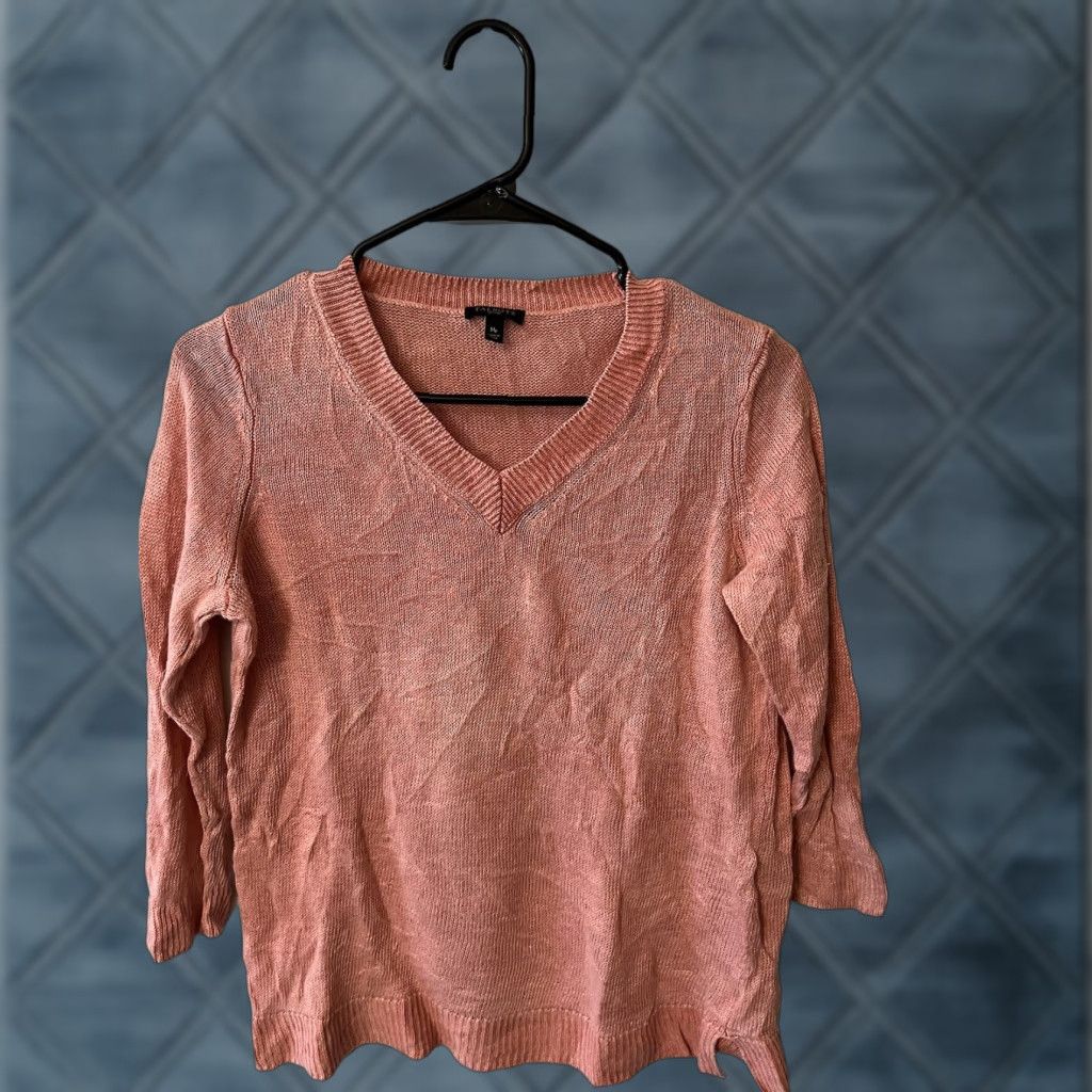 Talbots VINTAGE Talbots Womens Sweater Pullover Linen V-Neck 3/4 Sleeve Pink Summer Beach Classic Women Size M / US 6-8 / IT 42-44 - 1 Thumbnail