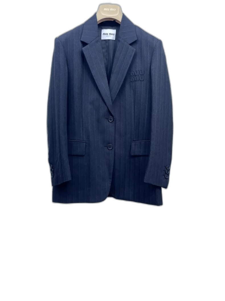 Miu Miu Miu Miu Striped Logo Blazer Jacket Size M / US 6-8 / IT 42-44 - 1 Thumbnail