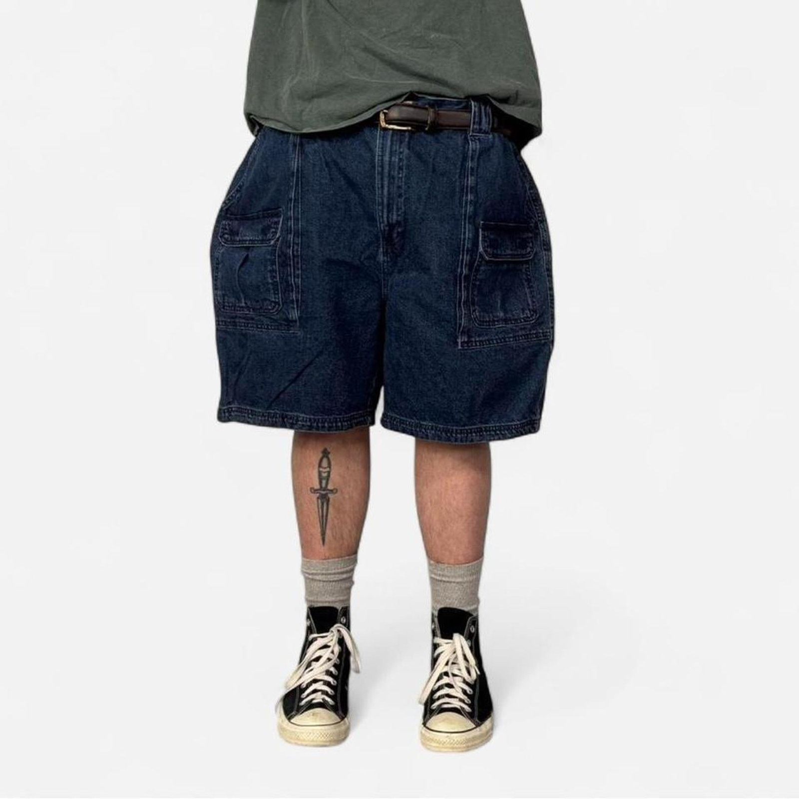 Vintage 90s Baggy Cargo Jean Shorts Size US 42 / EU 58 - 1 Thumbnail